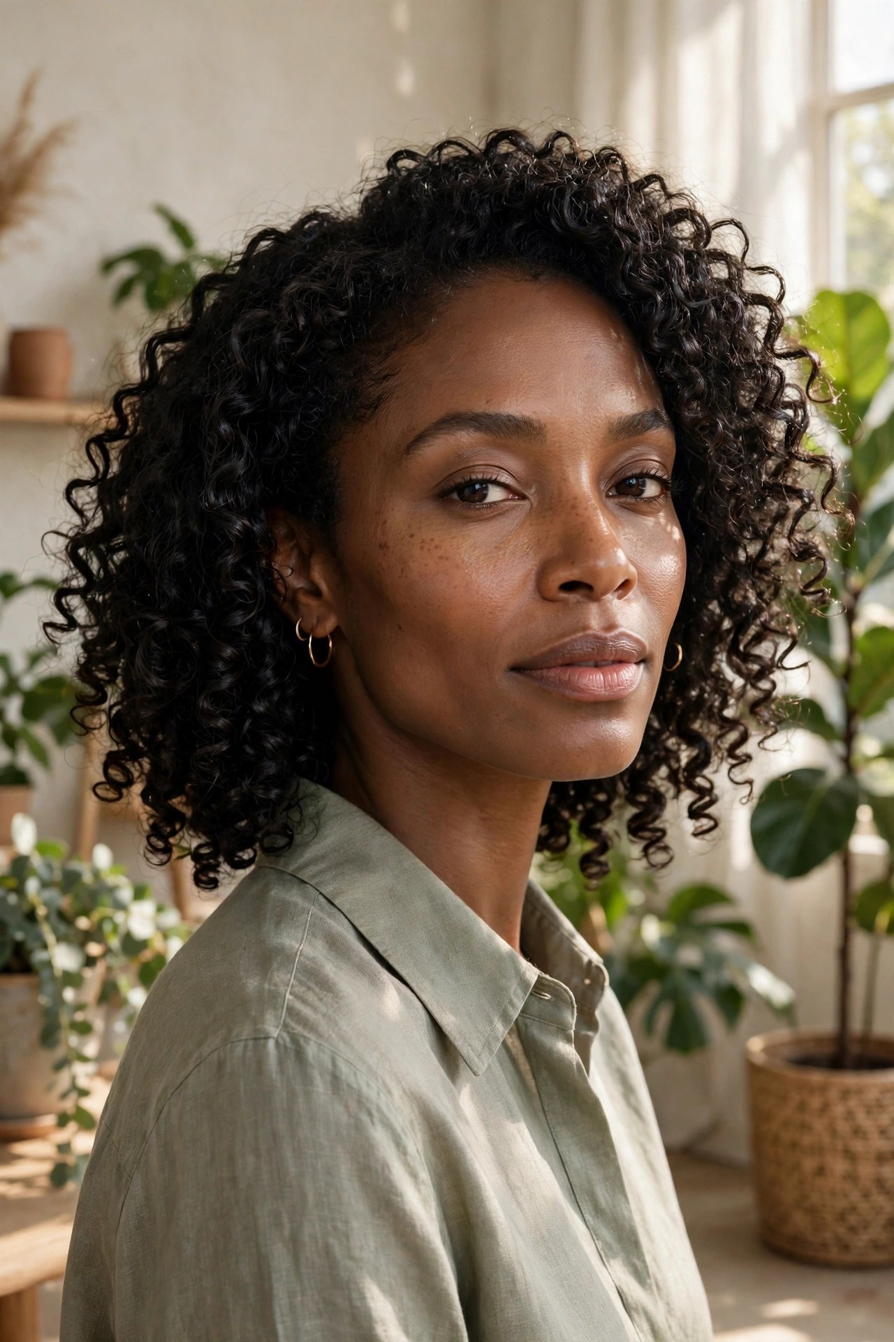 Woman in her 30s with a classic wash-and-go