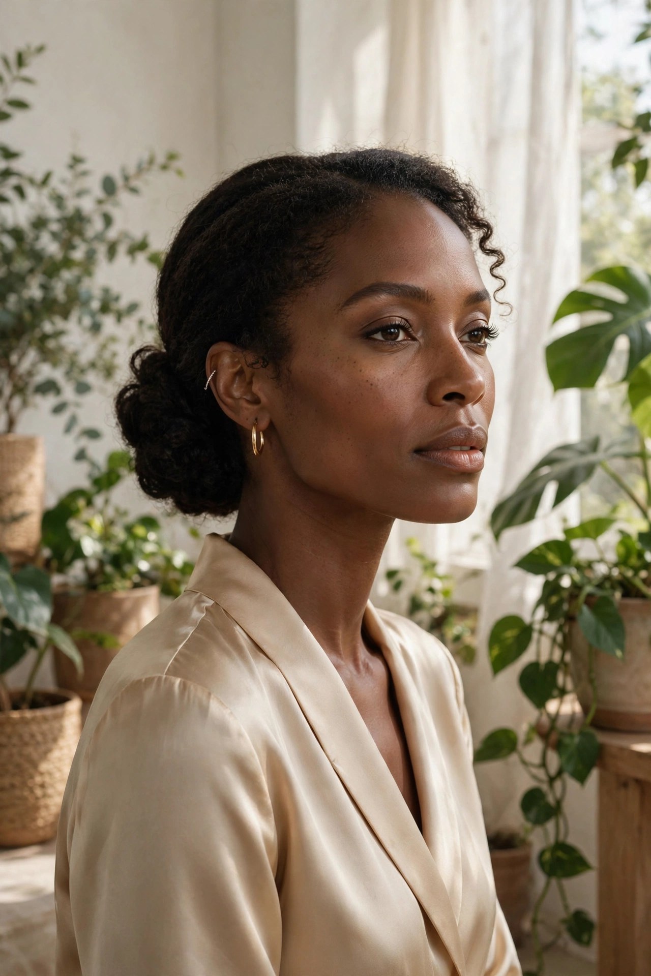 Woman in her 30s with a low chignon