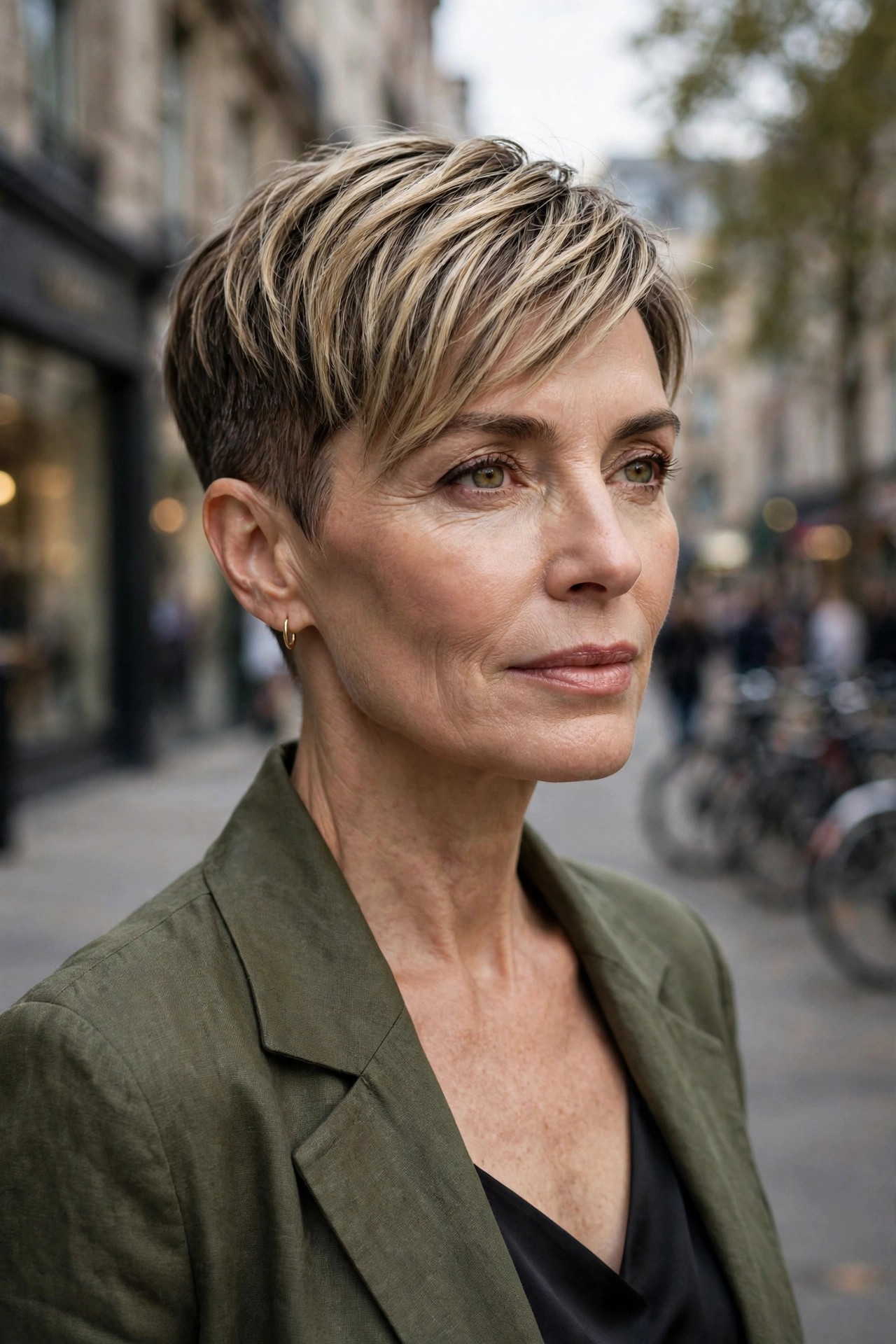 Woman in her 50s with a full-top tapered pixie