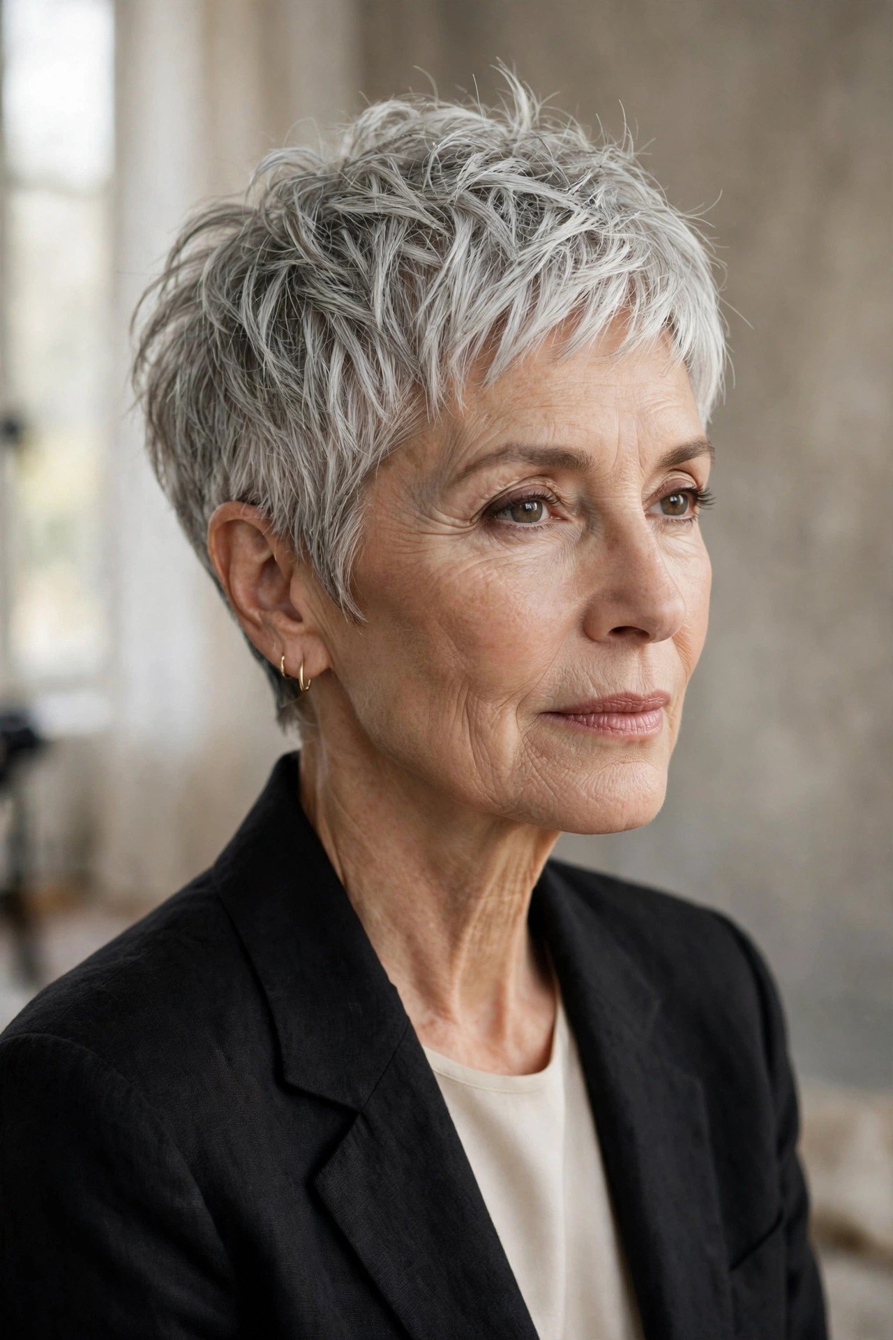 Woman in her 60s with a silvered piece pixie