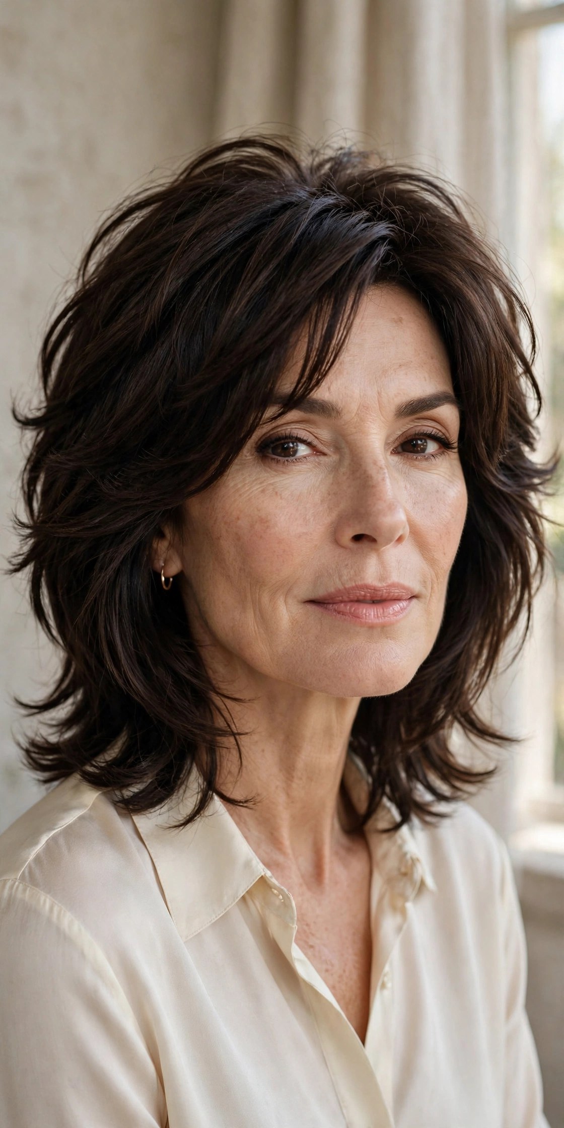 Thick-hair shag with interior layers on a woman in her 50s