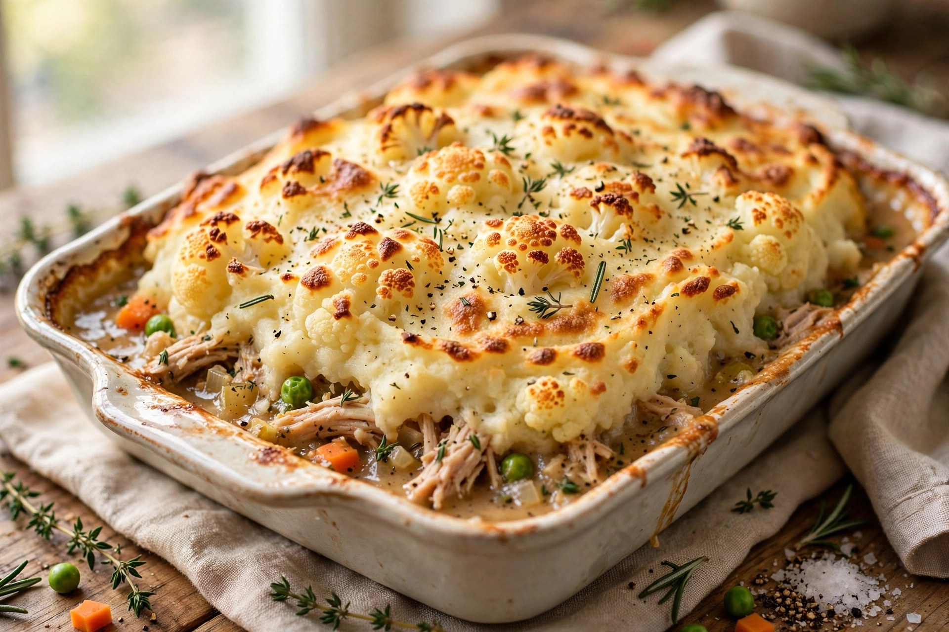 Turkey shepherd's pie with cauliflower mash topping