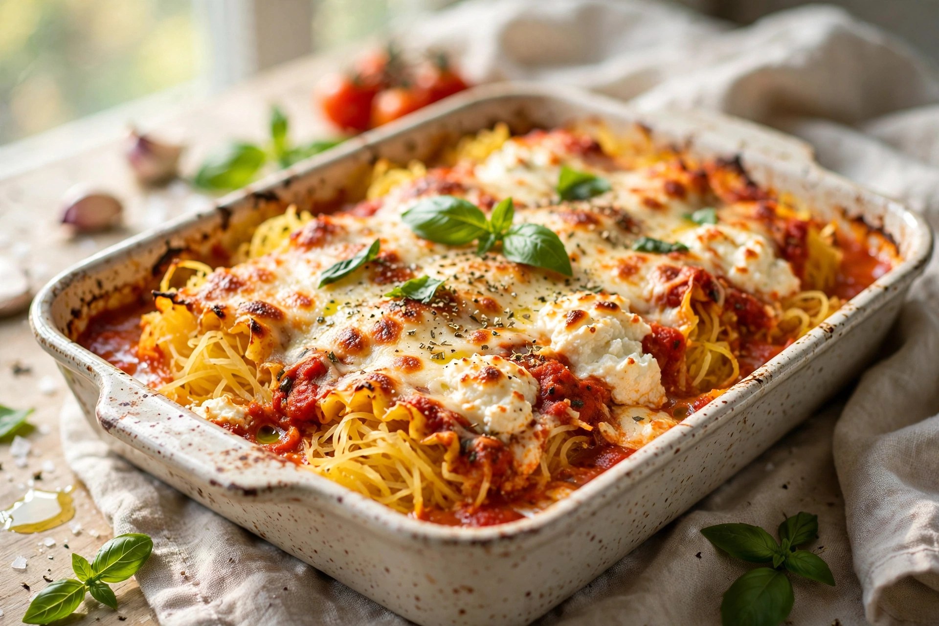 Spaghetti squash lasagna with ricotta and marinara