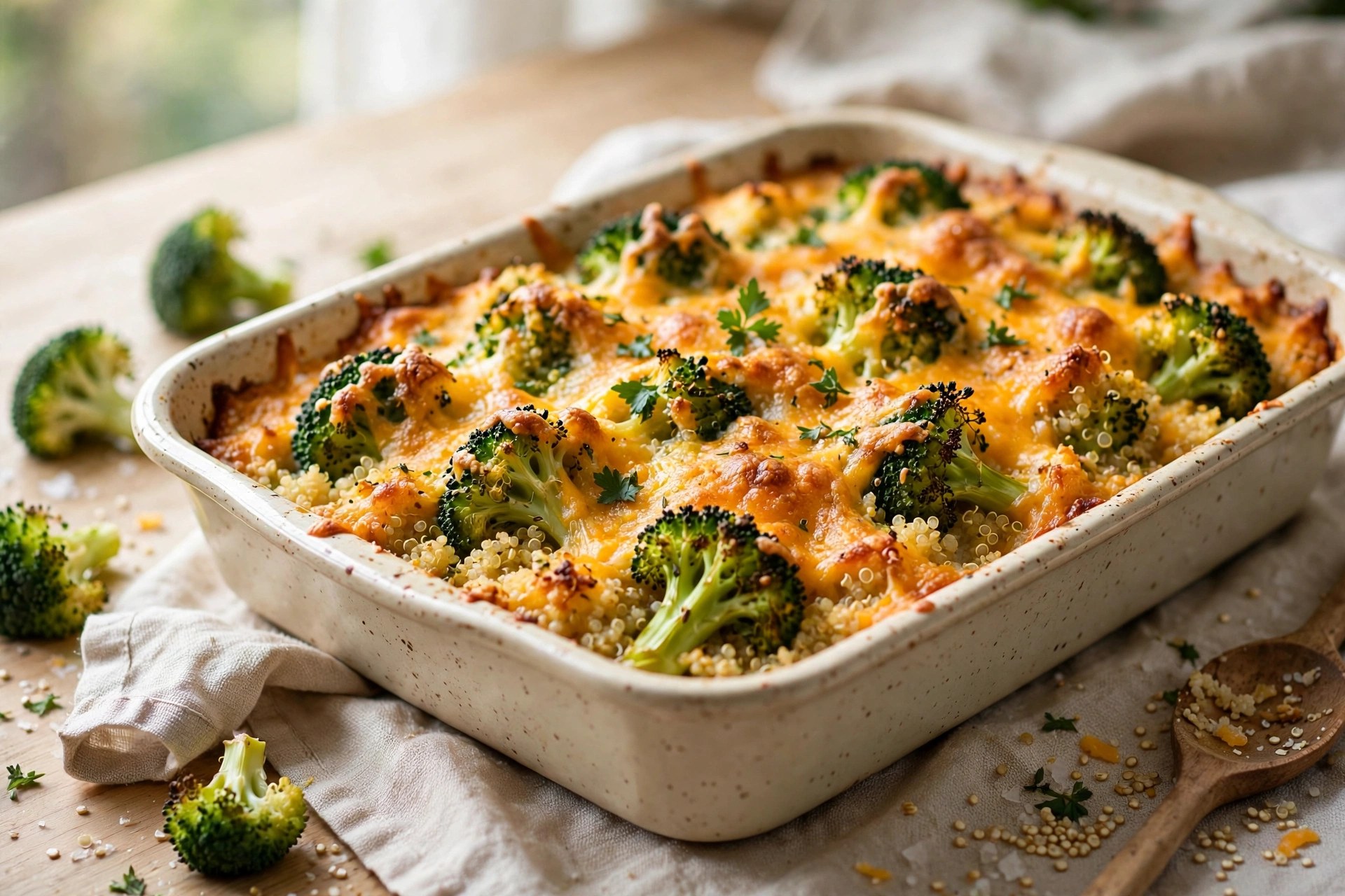 Broccoli and cheddar quinoa bake golden
