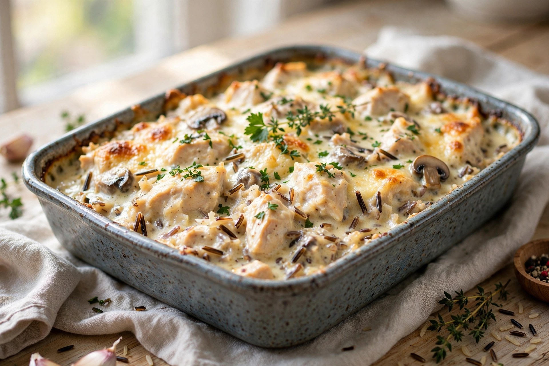 Chicken and wild rice casserole creamy and hearty