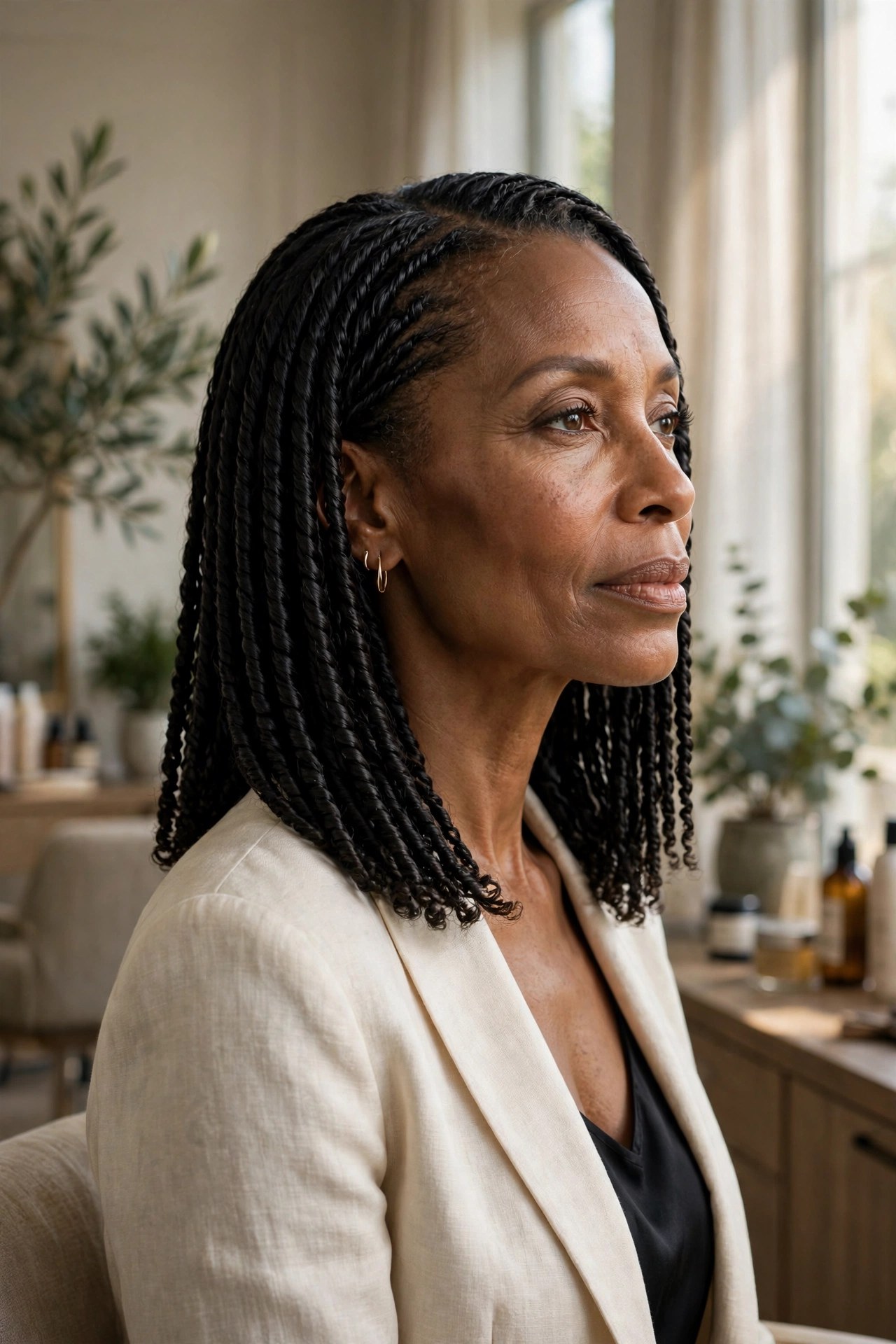 Woman with sleek medium Senegalese twists