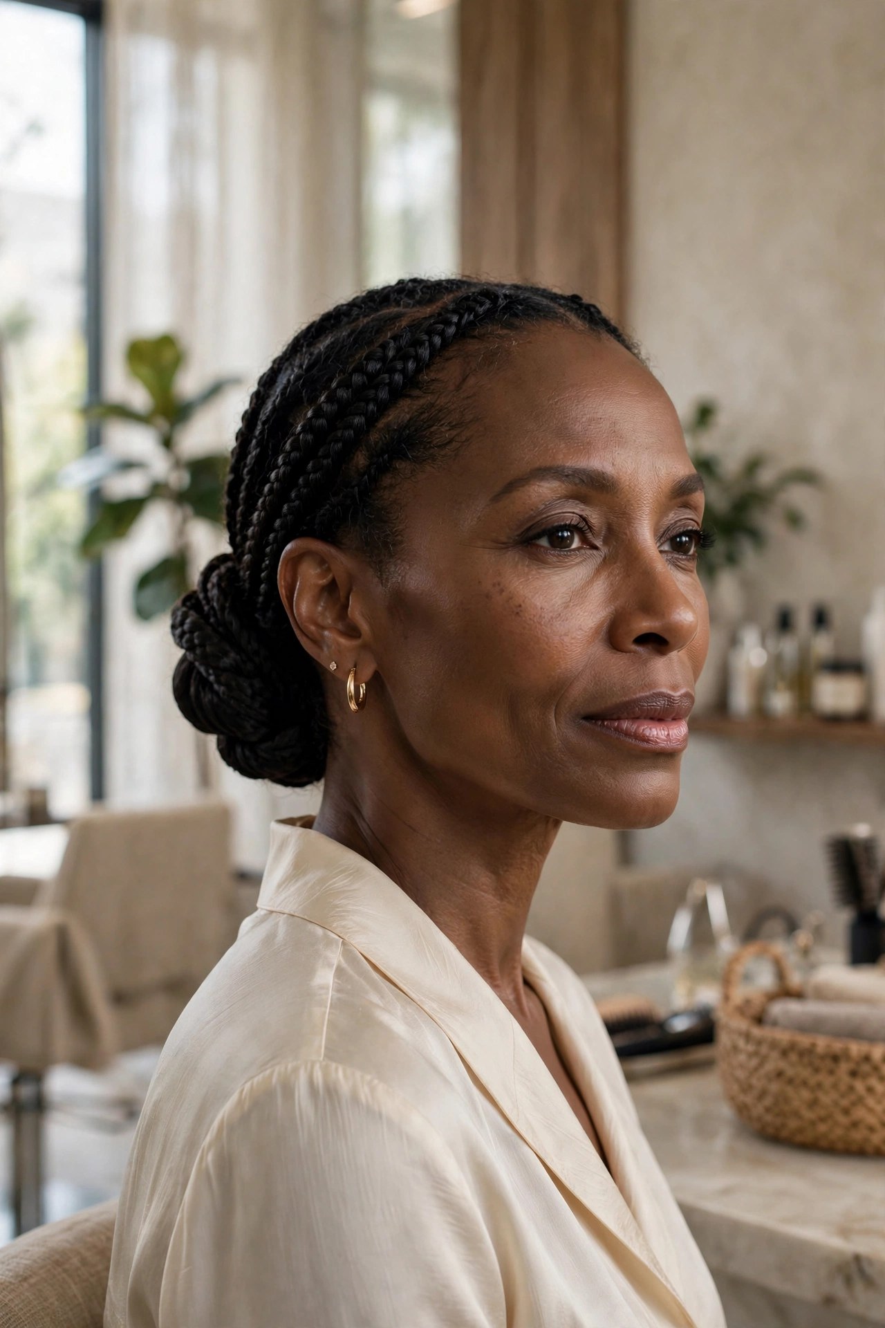 Woman with a braided low chignon