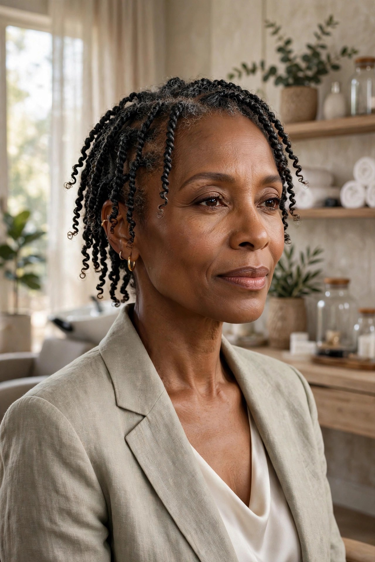 Close view of mini twists on natural hair