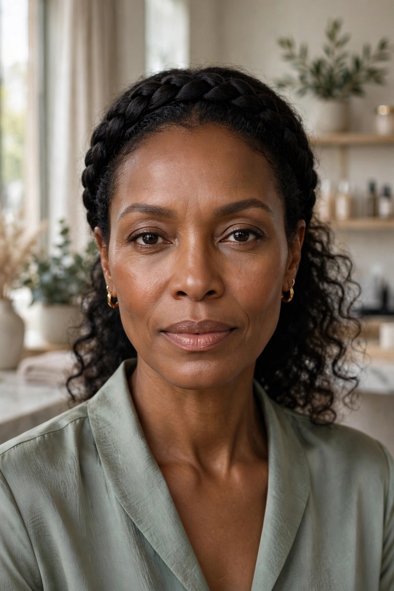 Woman with a braided headband style