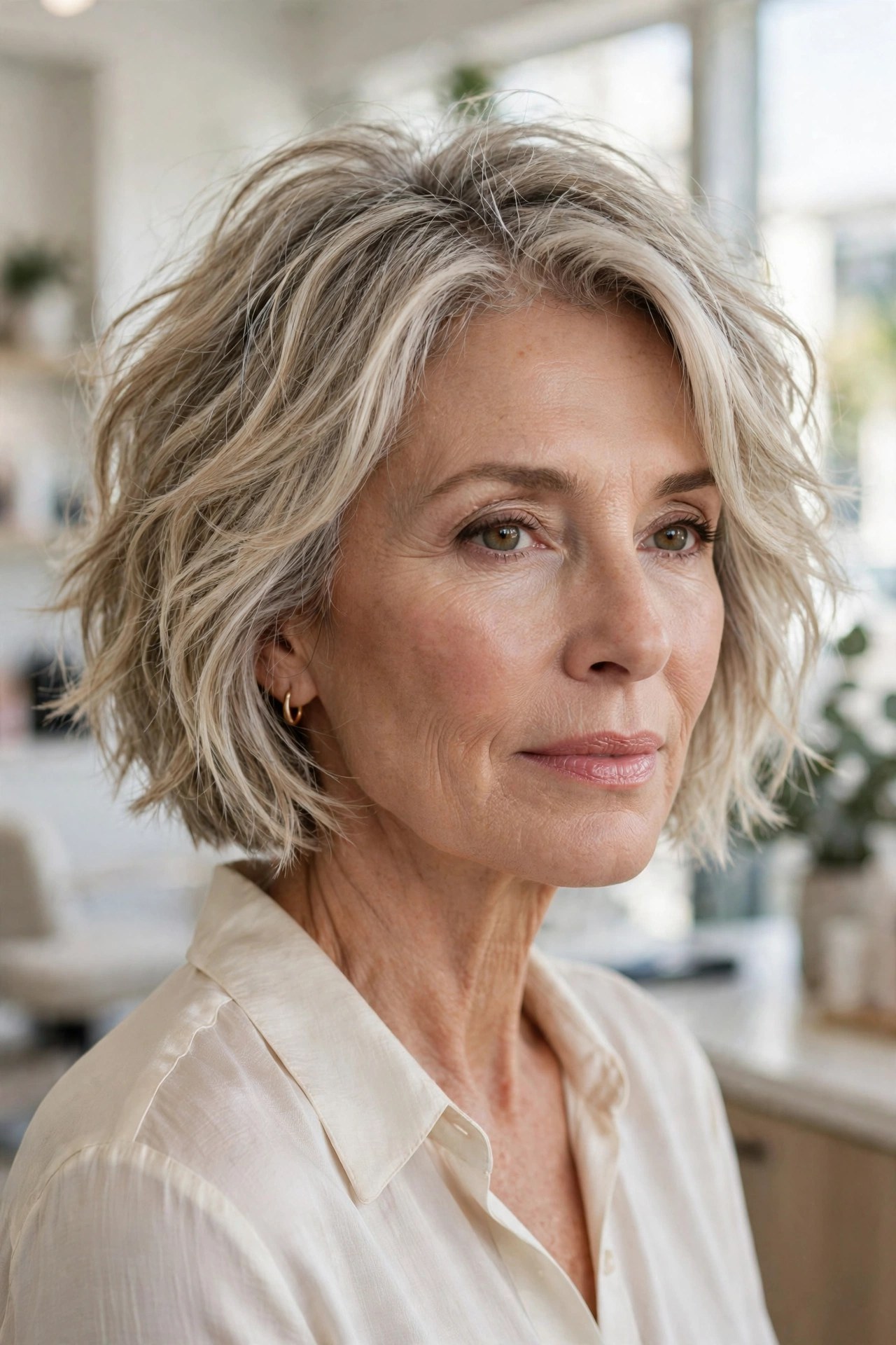 Airy piecey bob on a woman in her 50s