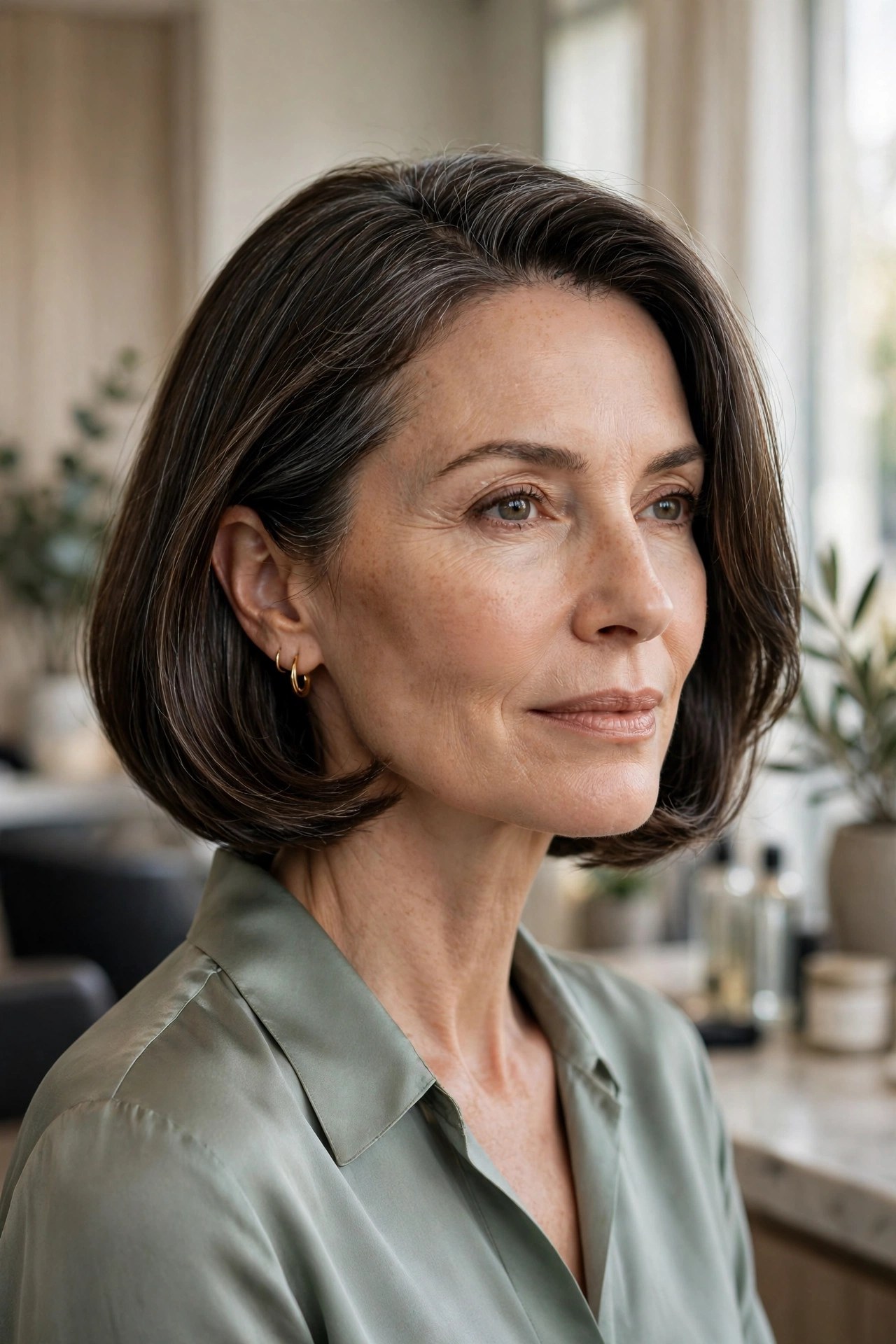 Bob with softly blown under ends on a woman in her 50s