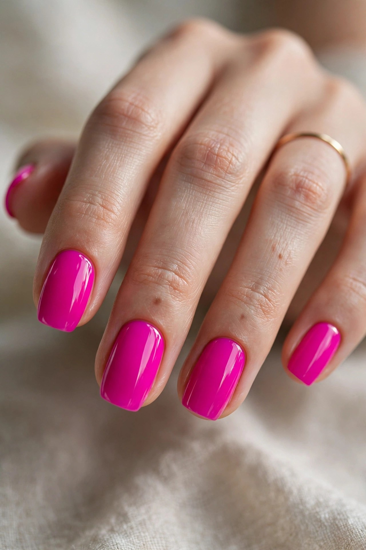 Elegant woman's hand with vivid neon magenta manicured nails