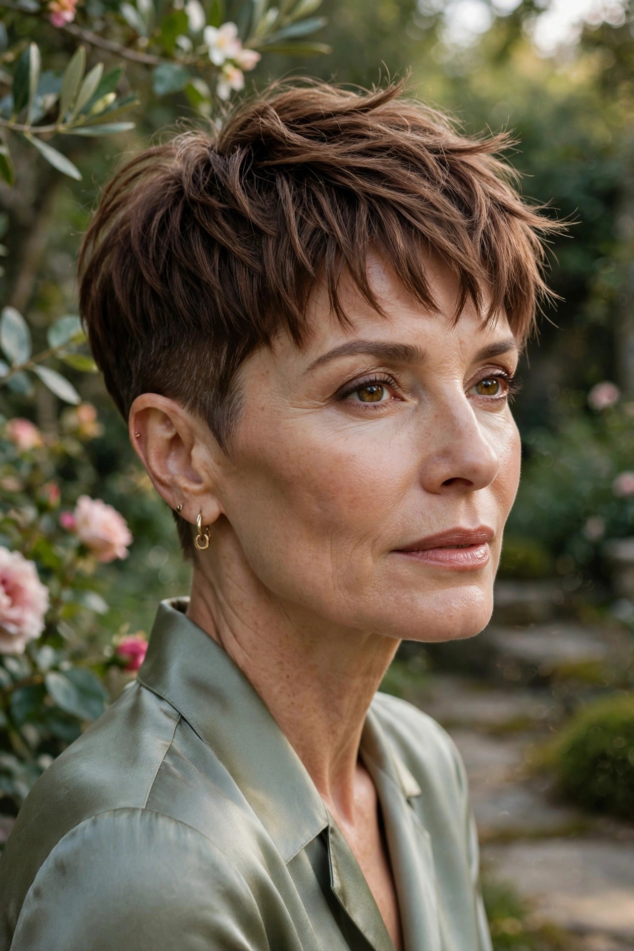 Woman in her 50s with a frayed-edge pixie