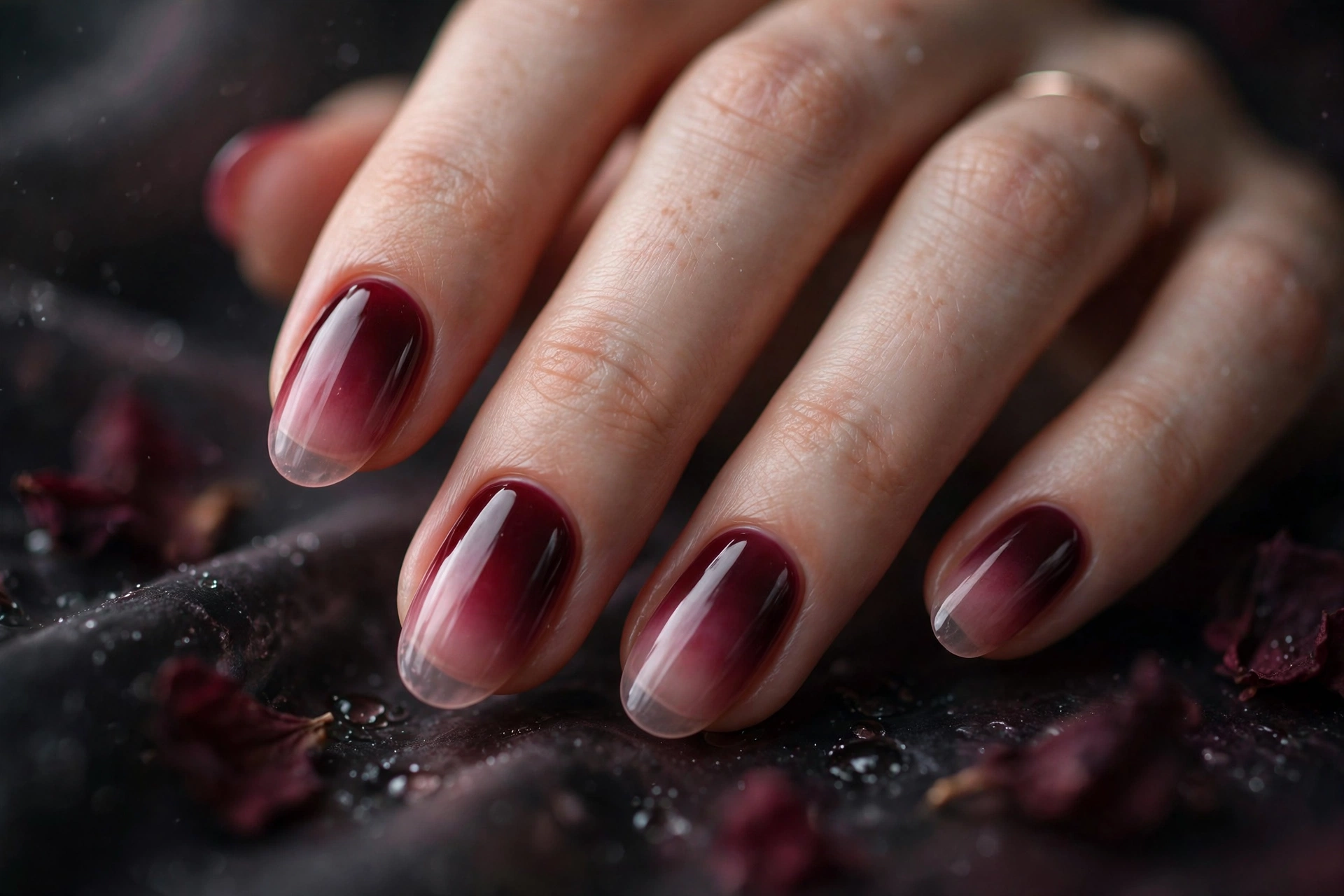 Wine-red fade into sheer pink