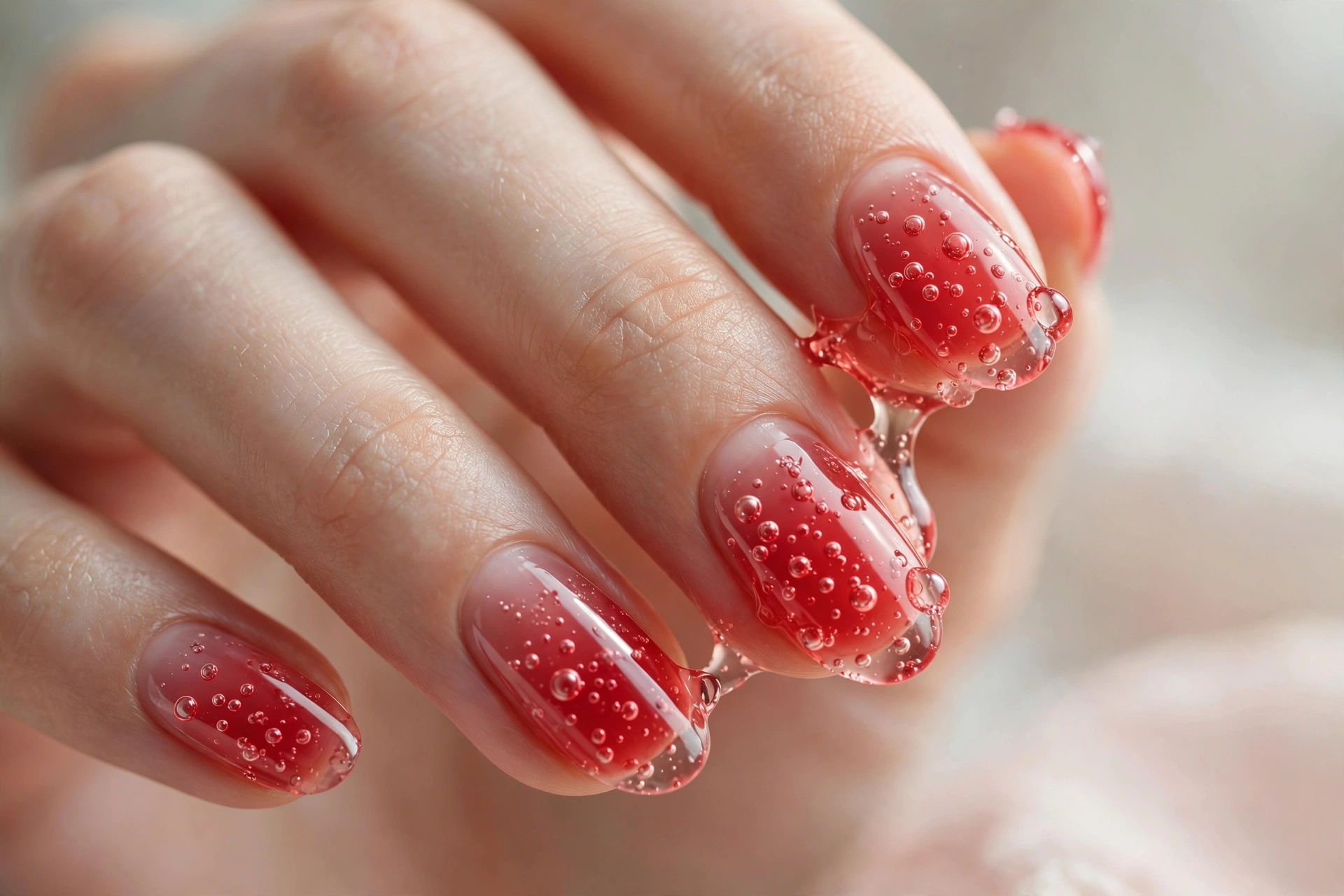 Cherry-red jelly nails like cherry soda