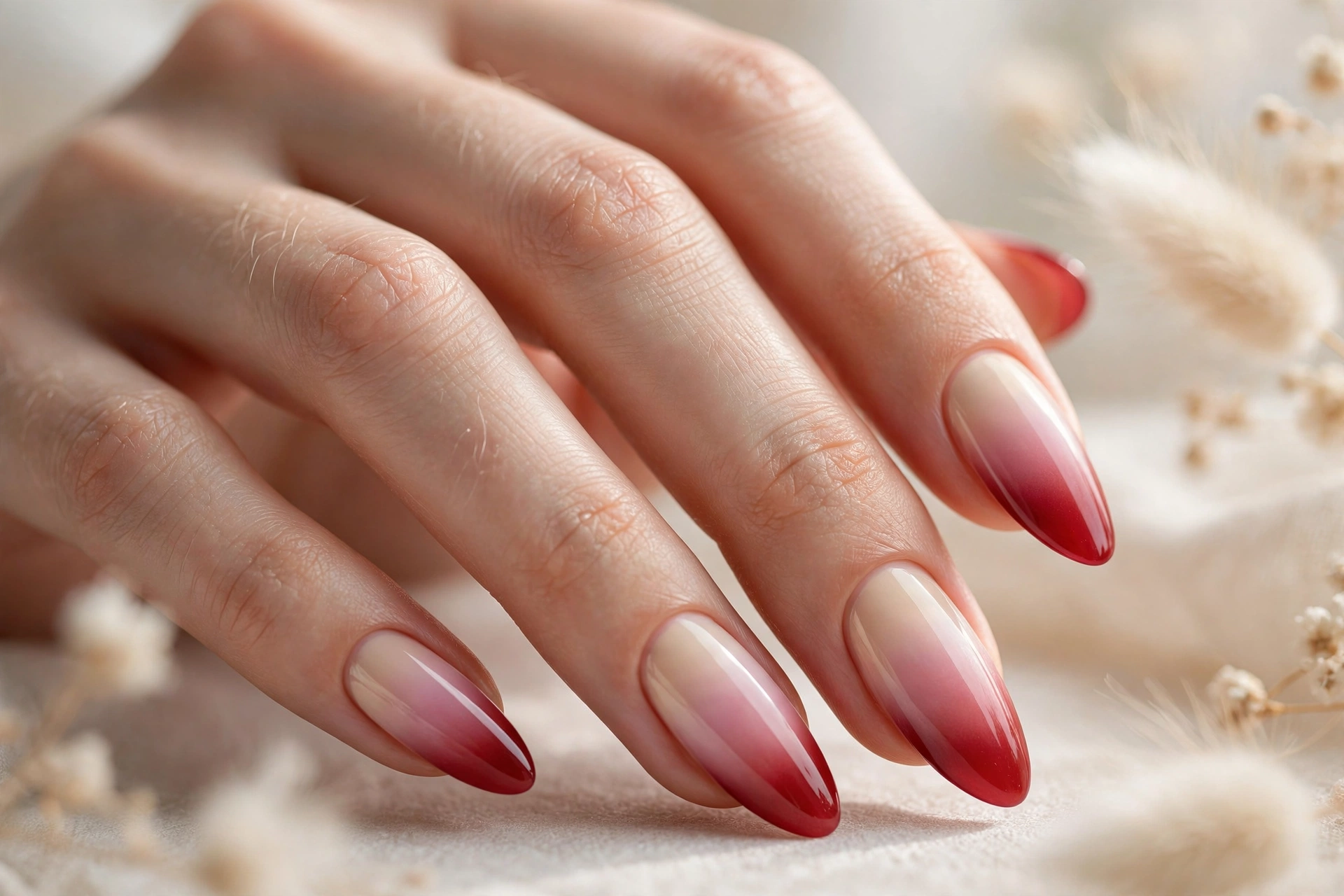 Cherry to pink to cream ombre