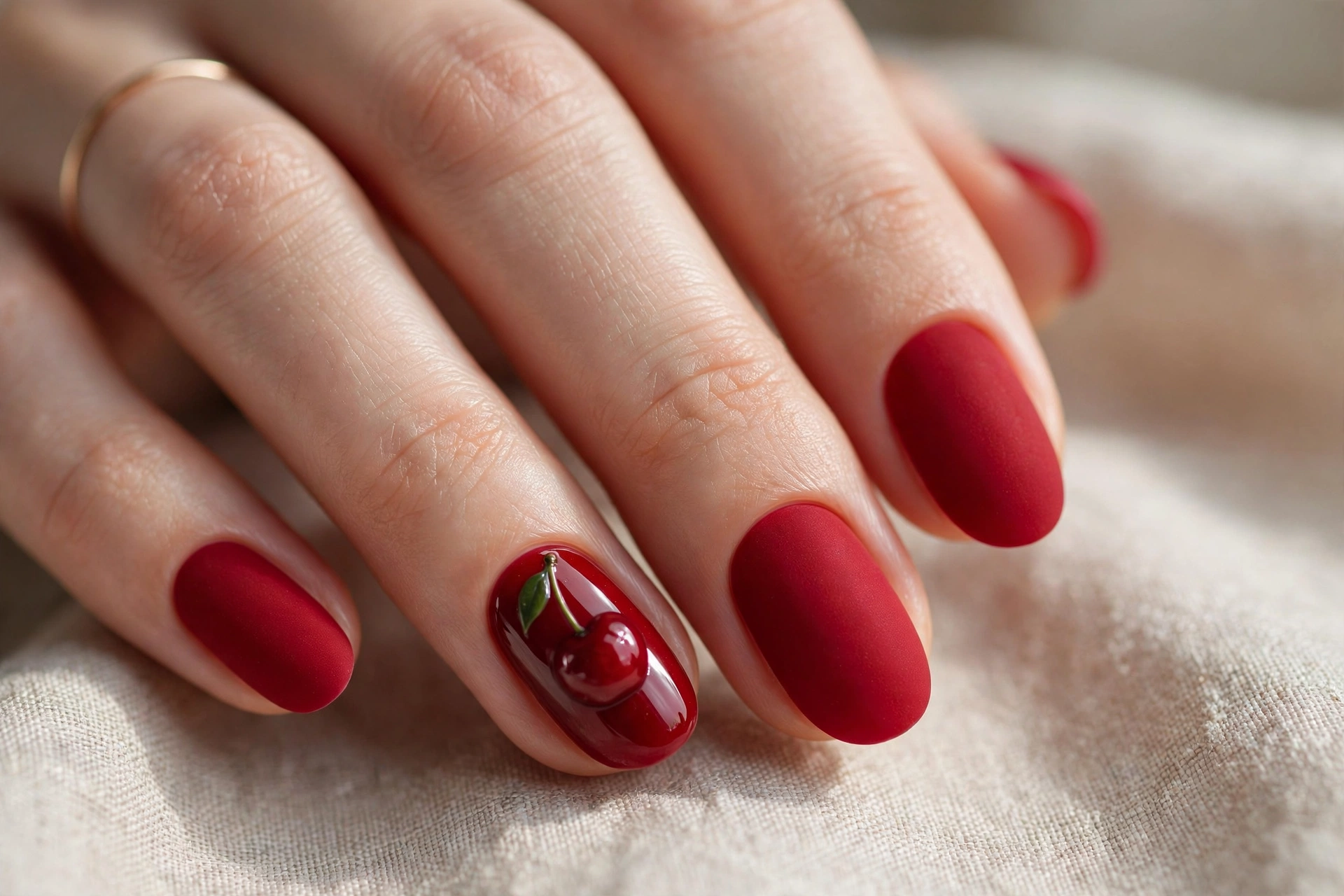 Matte cherry red with glossy cherry accent