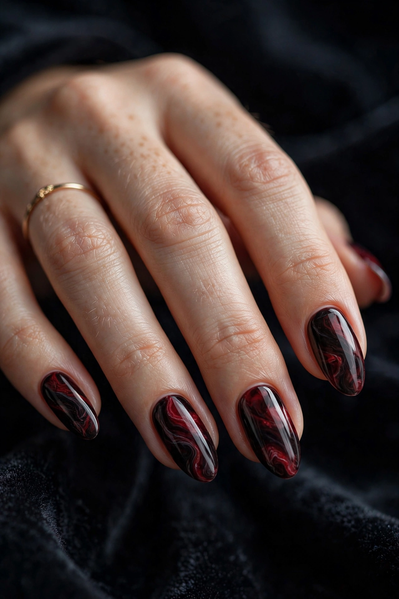 Black cherry marble nails