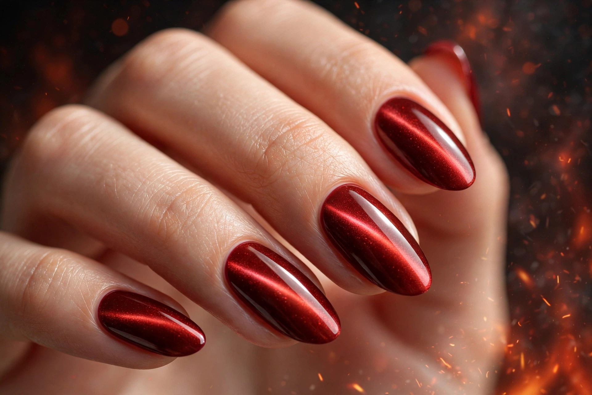 Scorched cherry cat-eye nails