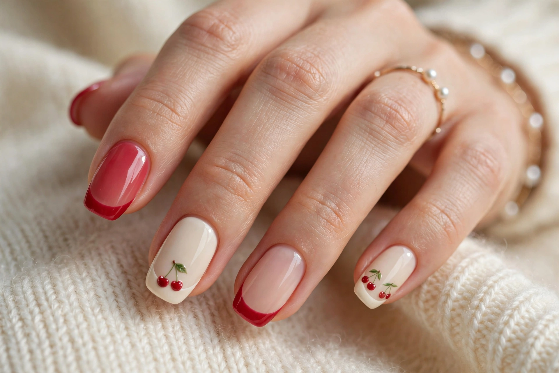 Patchwork red pink cream French with cherry