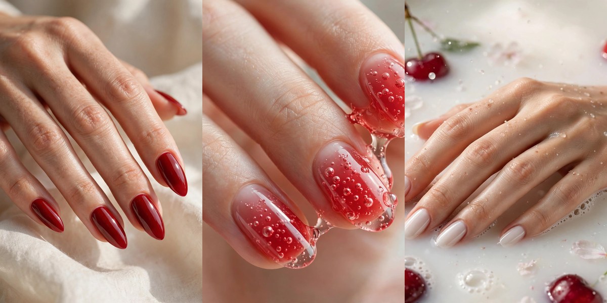 26 red cherry nails: classic manicure collage