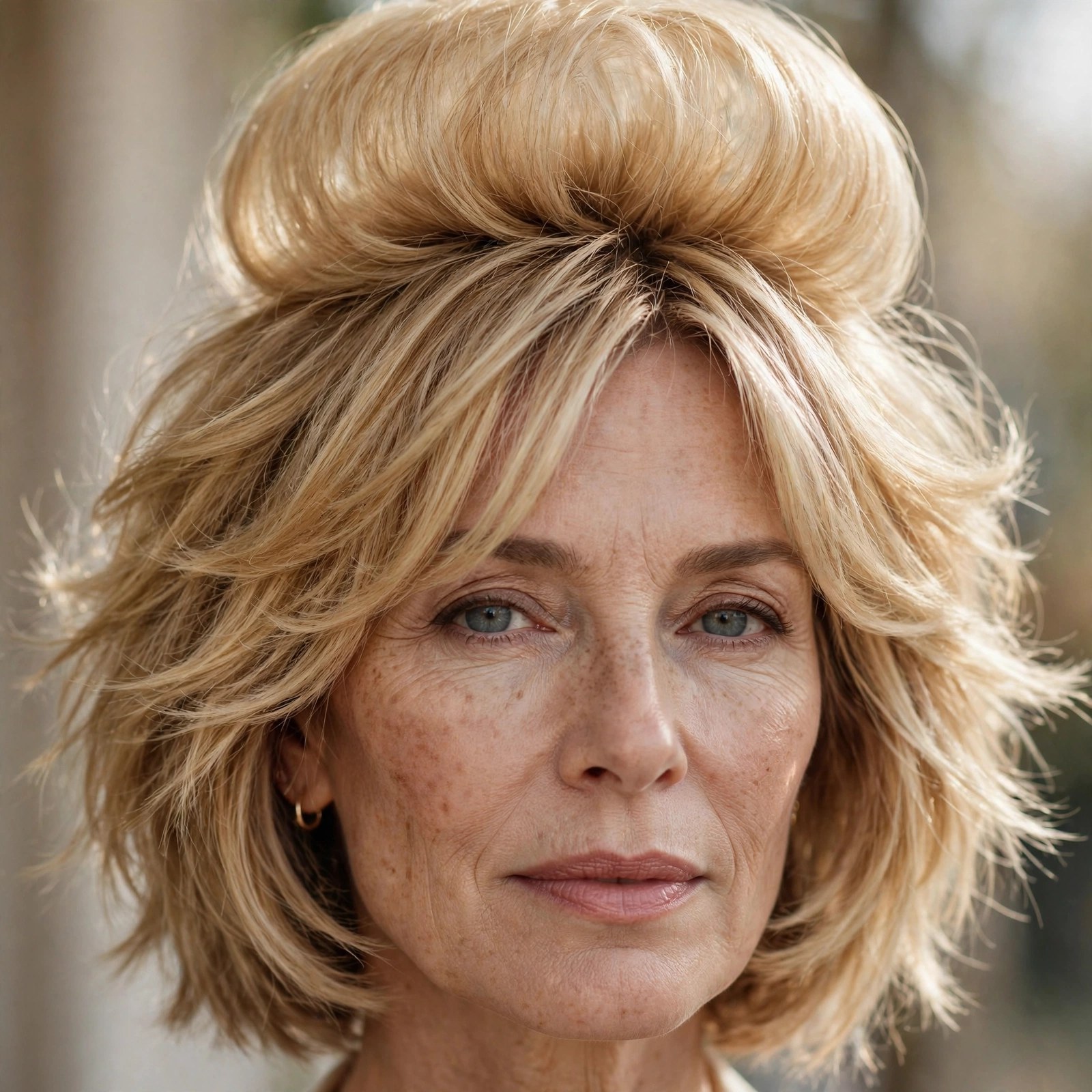 Honey blonde shaggy bob with rounded bubble crown