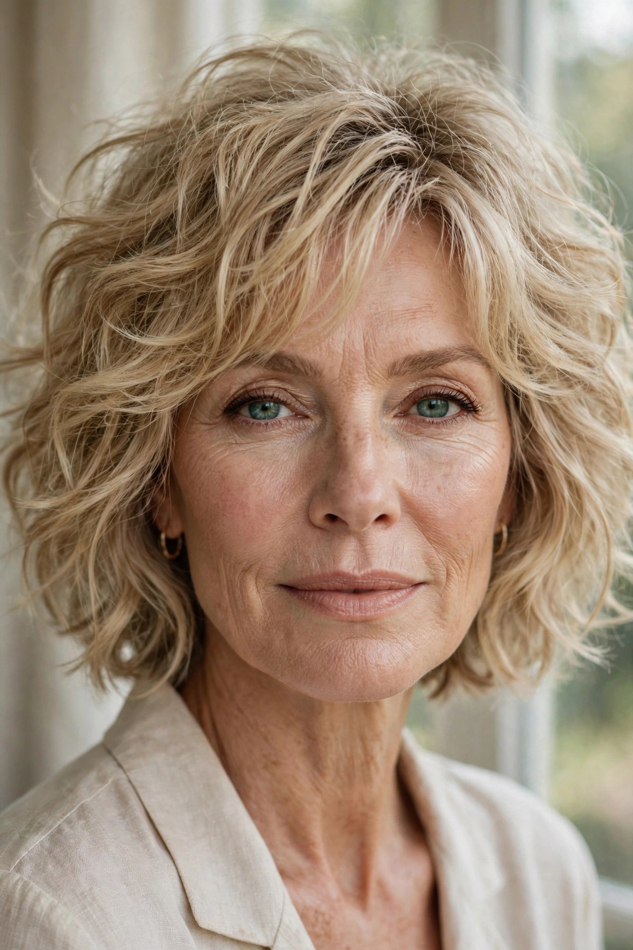Sandy blonde shaggy bob with diffuser volume