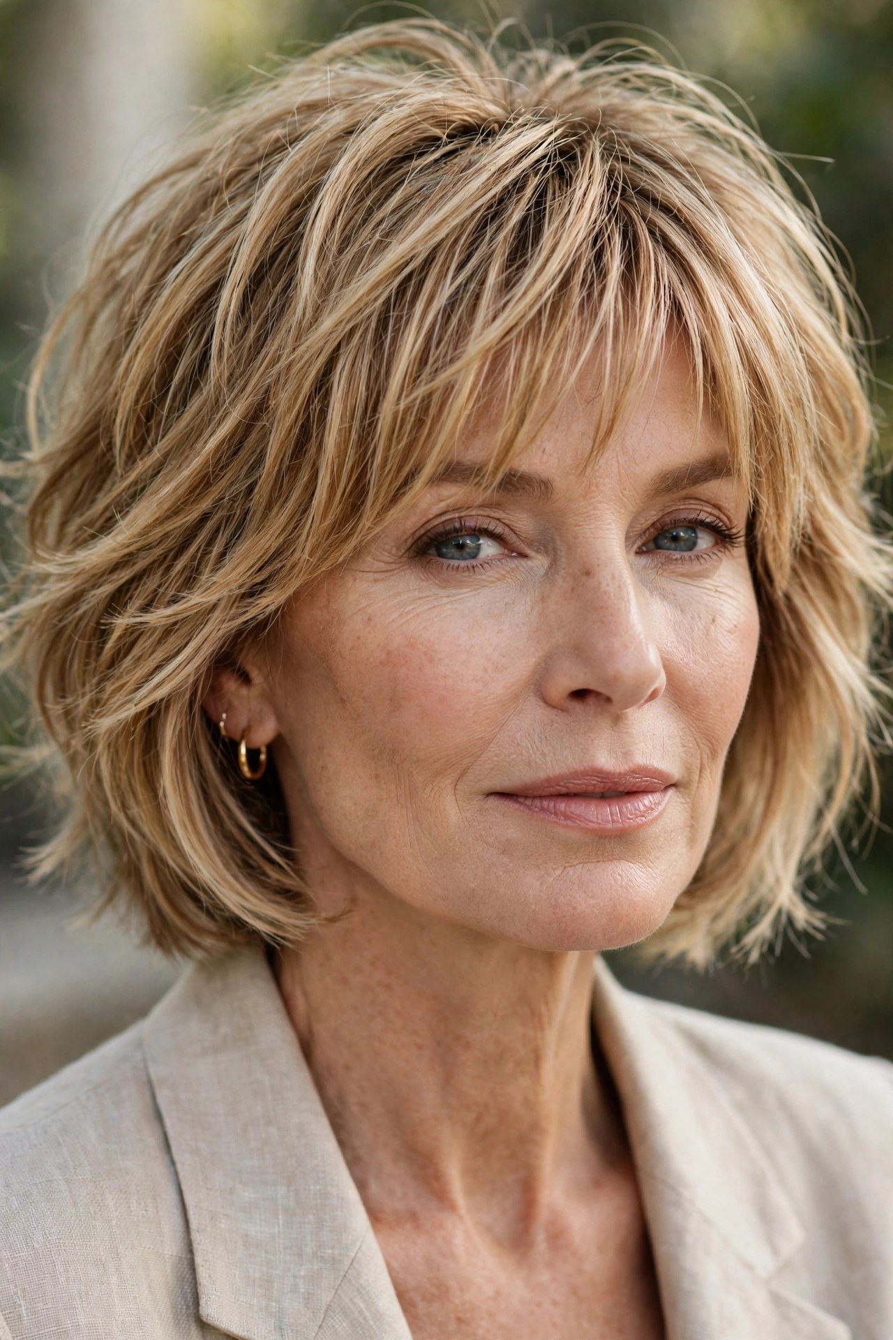 Honey blonde shaggy bob with mousse-enhanced body