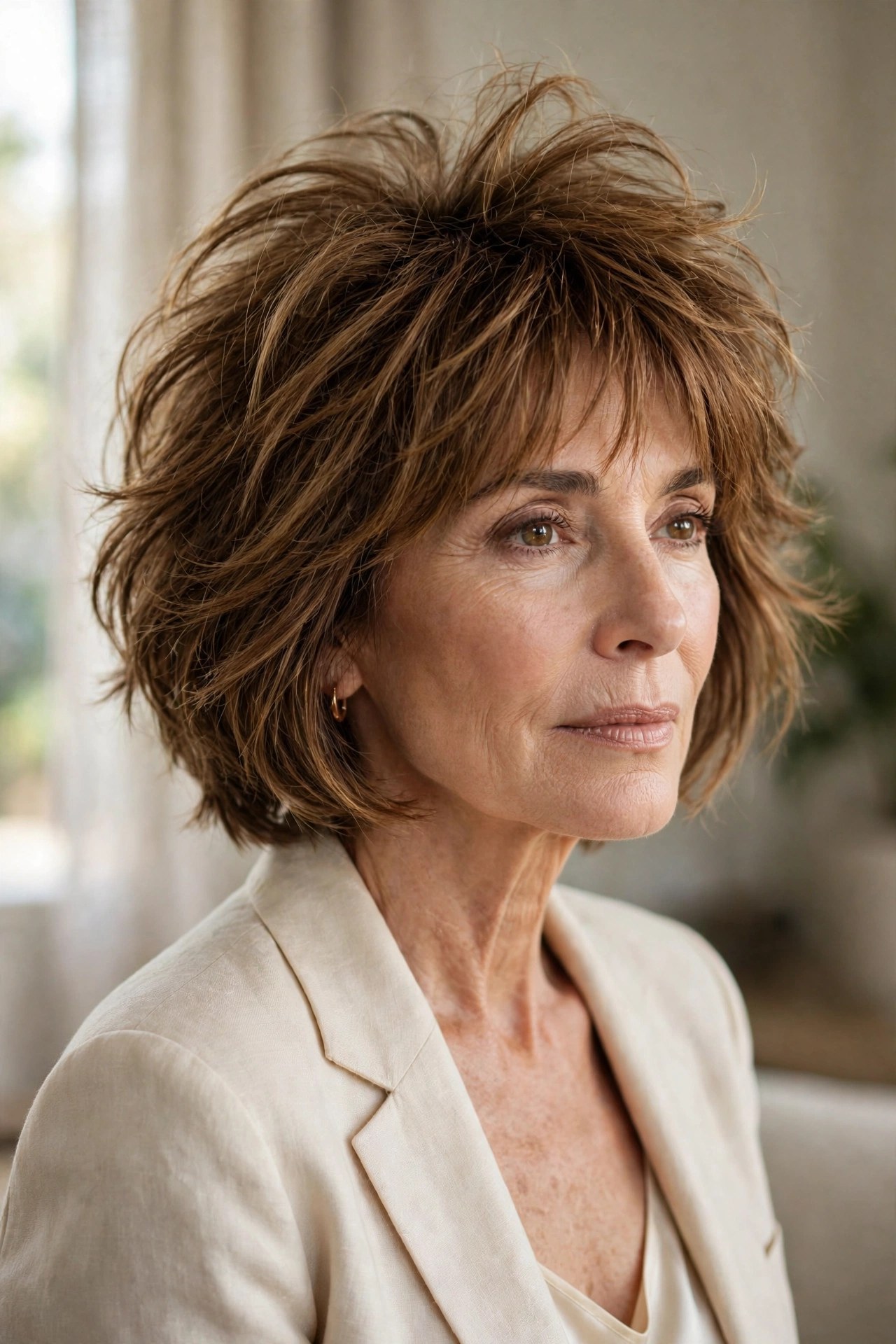 Warm brown shaggy bob with volumizing powder lift