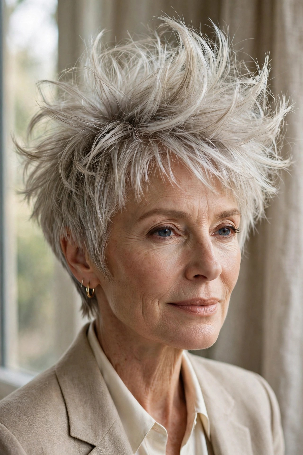 Silver-blonde micro shaggy bob