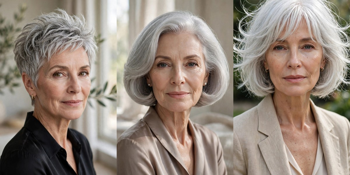 26 short layered hairstyles for women over 60 collage