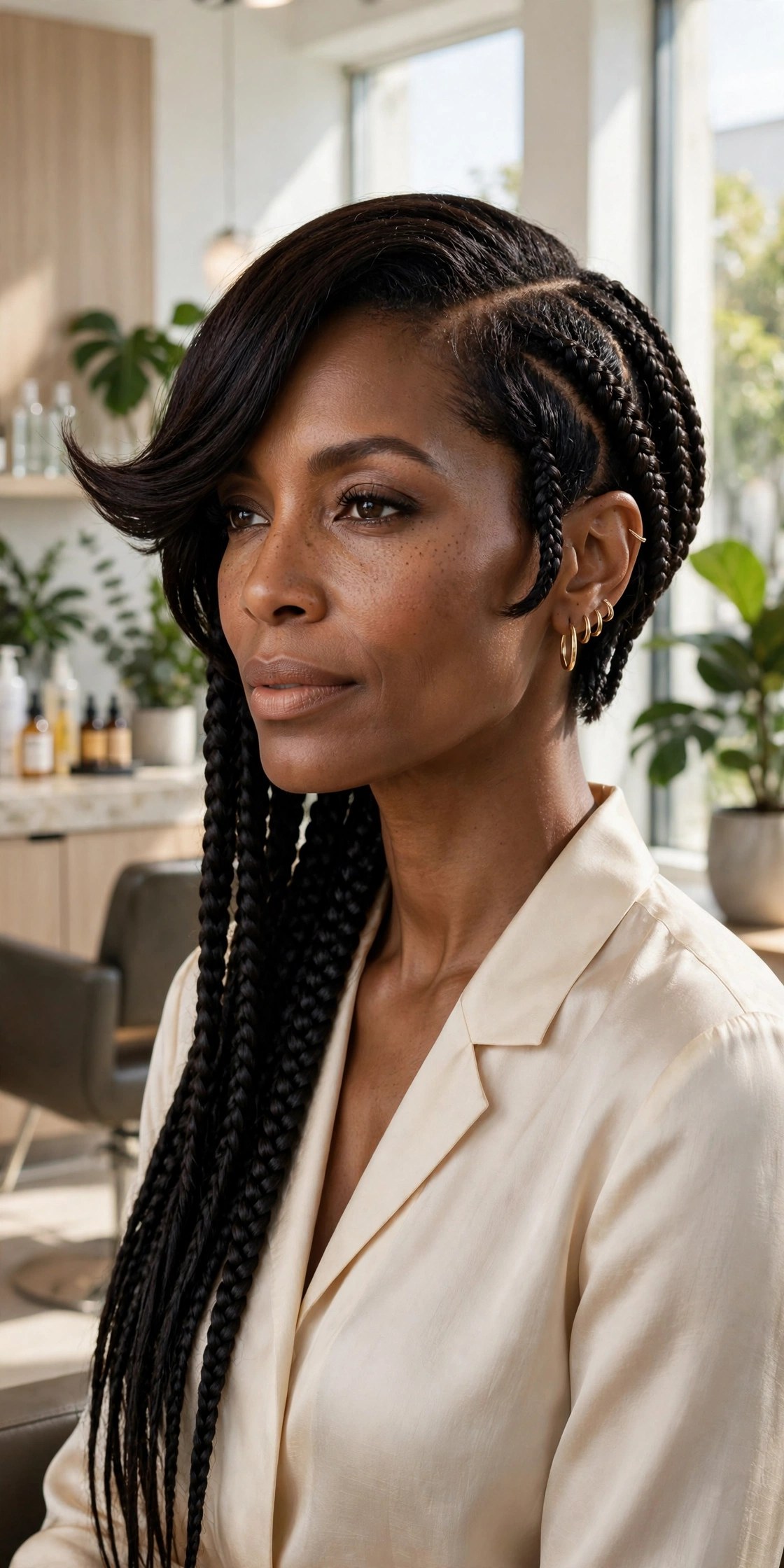 Stylish woman with asymmetrical bob braids