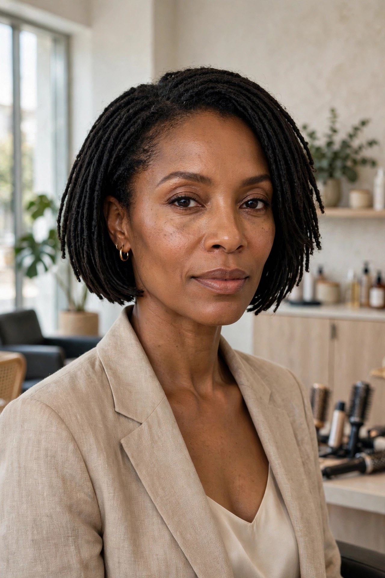 Woman with a faux locs bob hairstyle