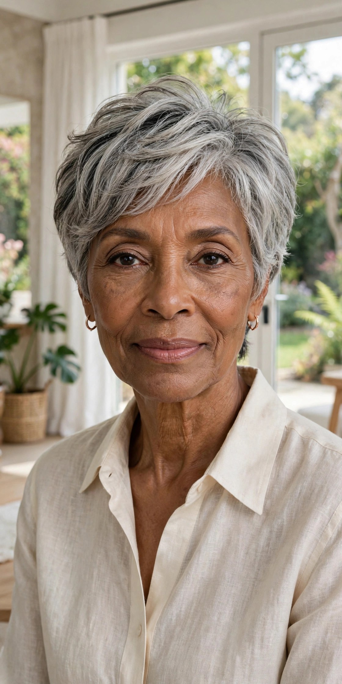 Woman in her 70s with a short layered cut