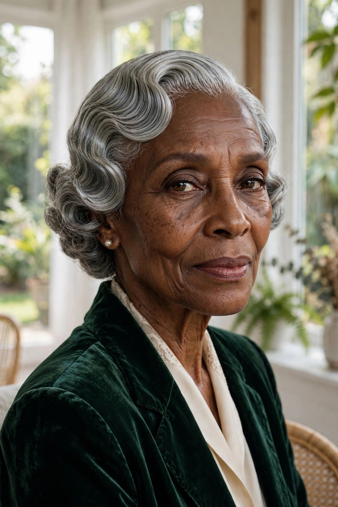 Woman in her 70s with elegant finger waves