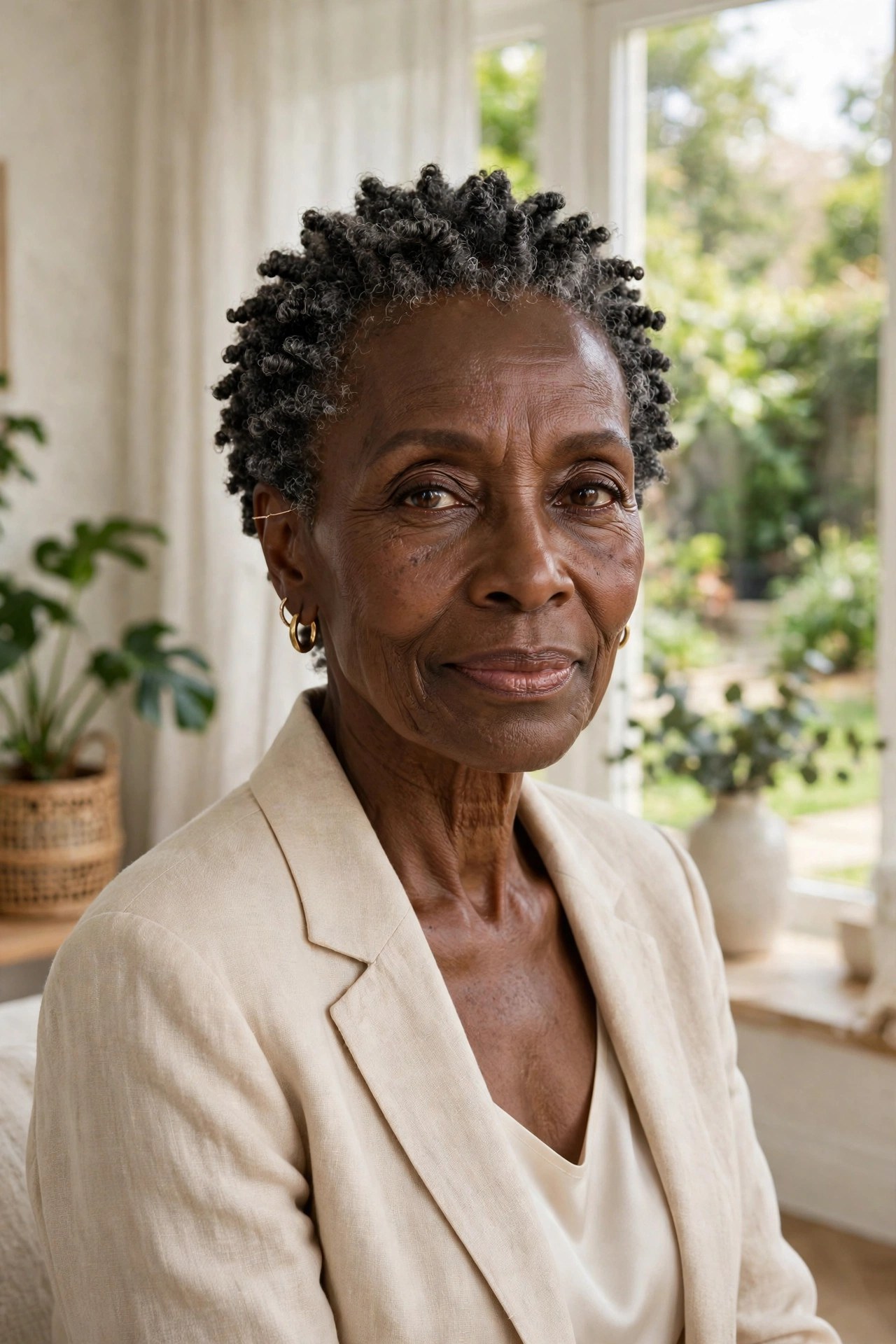 Woman in her 70s with wash-and-go coils
