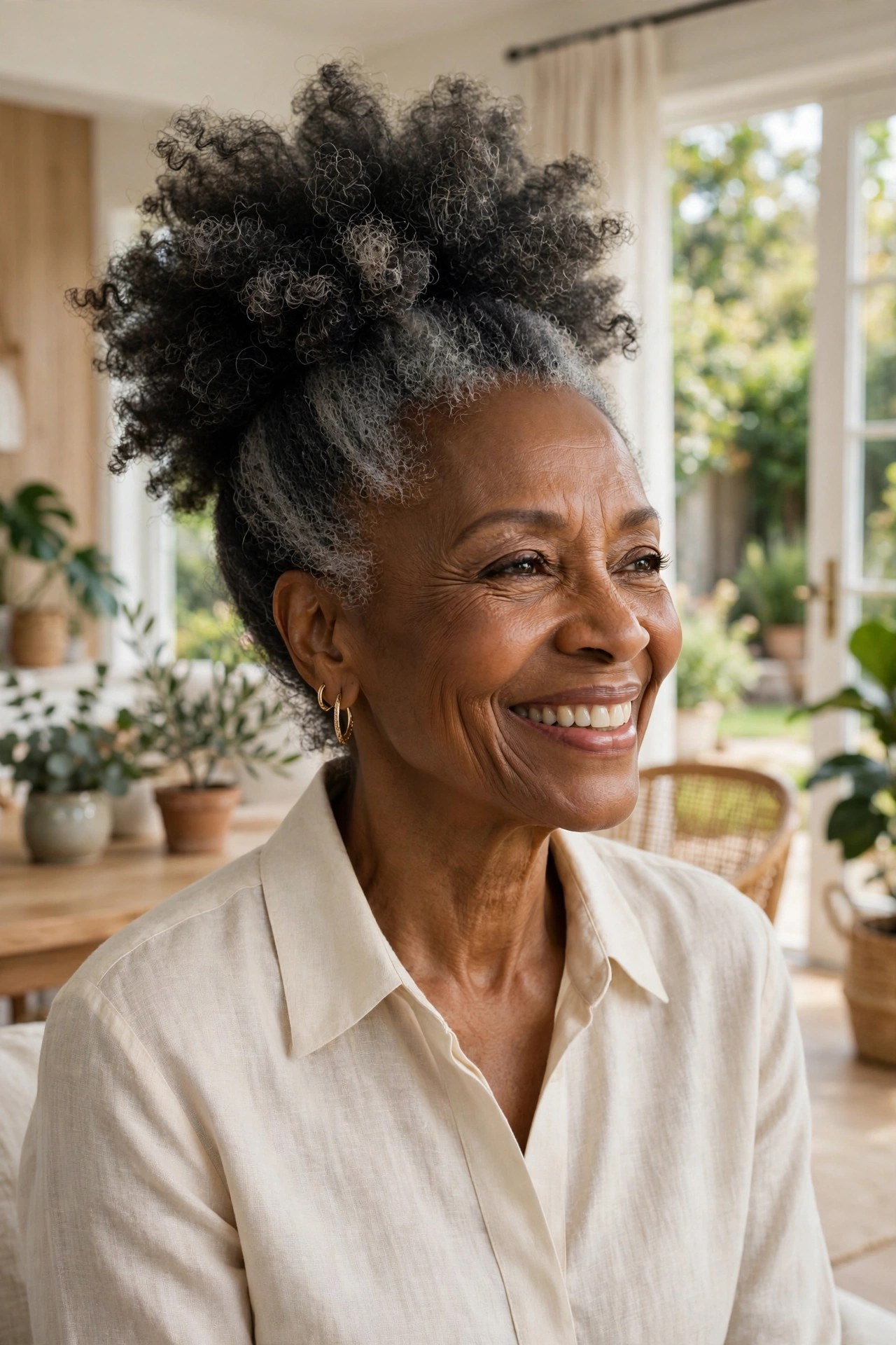 Woman in her 70s with a high puff