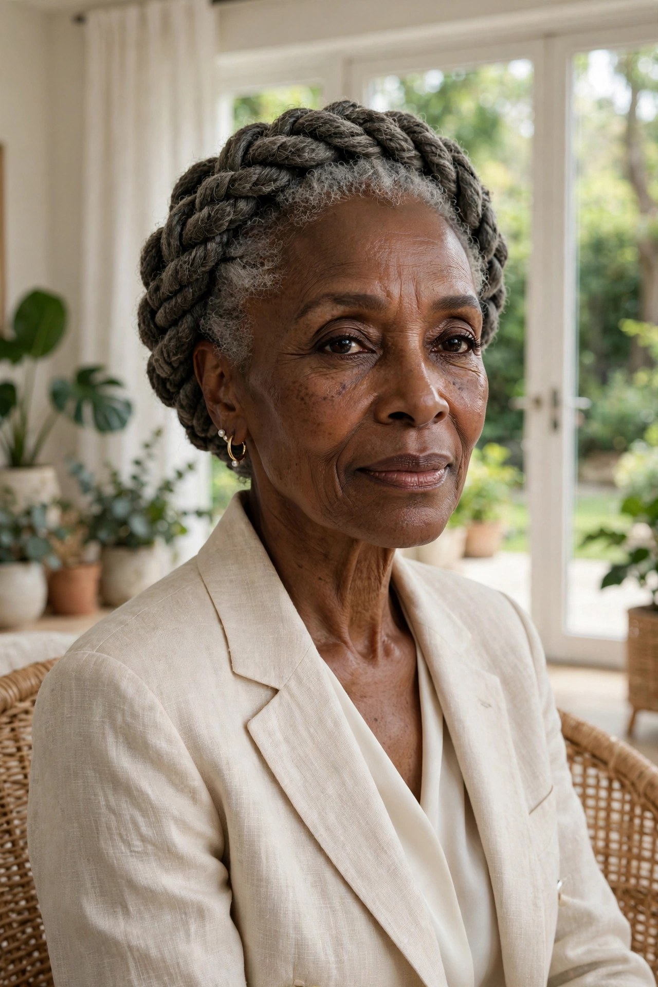 Woman in her 70s with a flat-twist crown