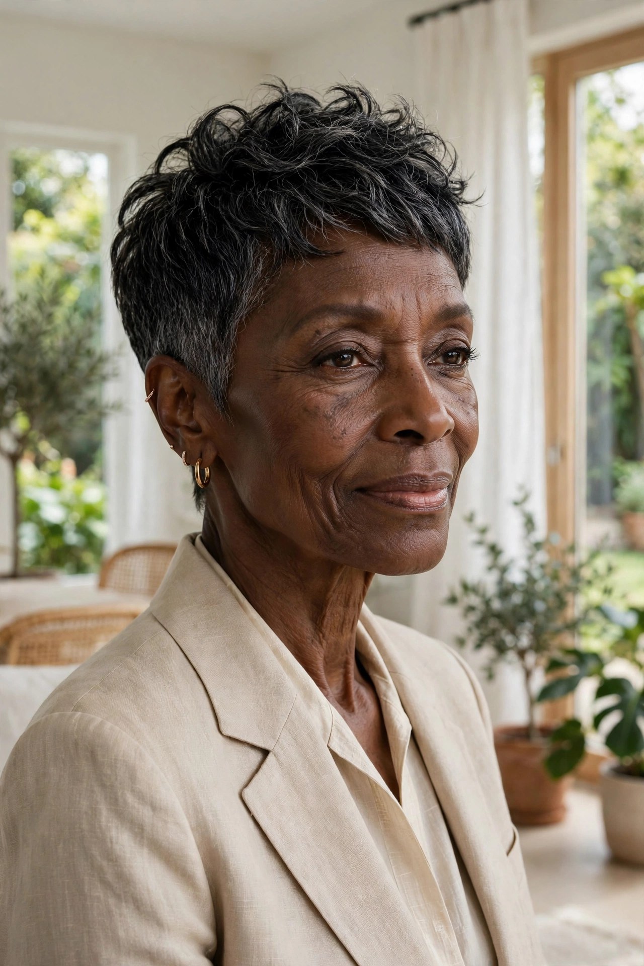 Woman in her 70s with a tapered pixie
