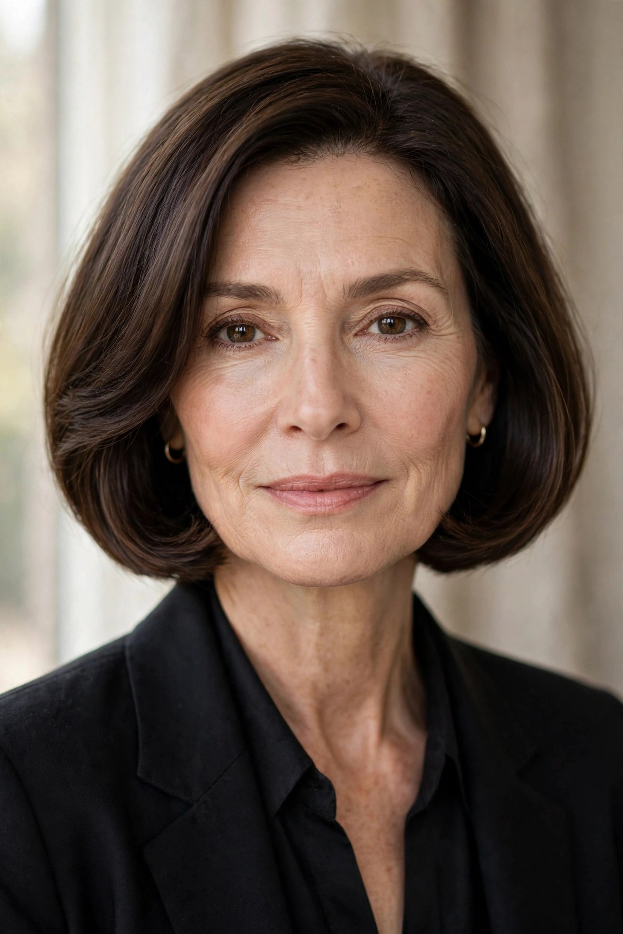 Chin bob with ends beveled under in warm brunette