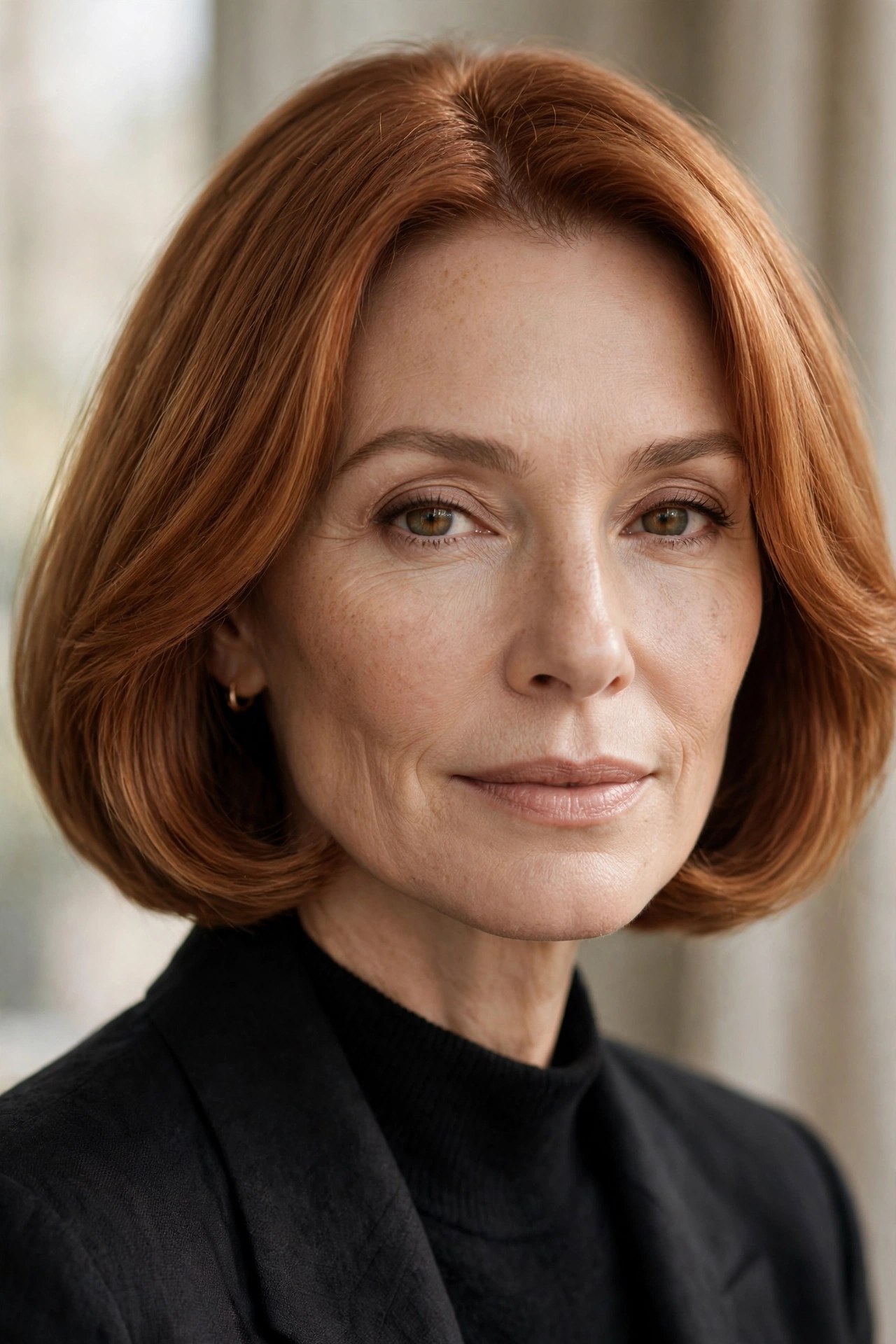 Softly rounded warm copper chin bob