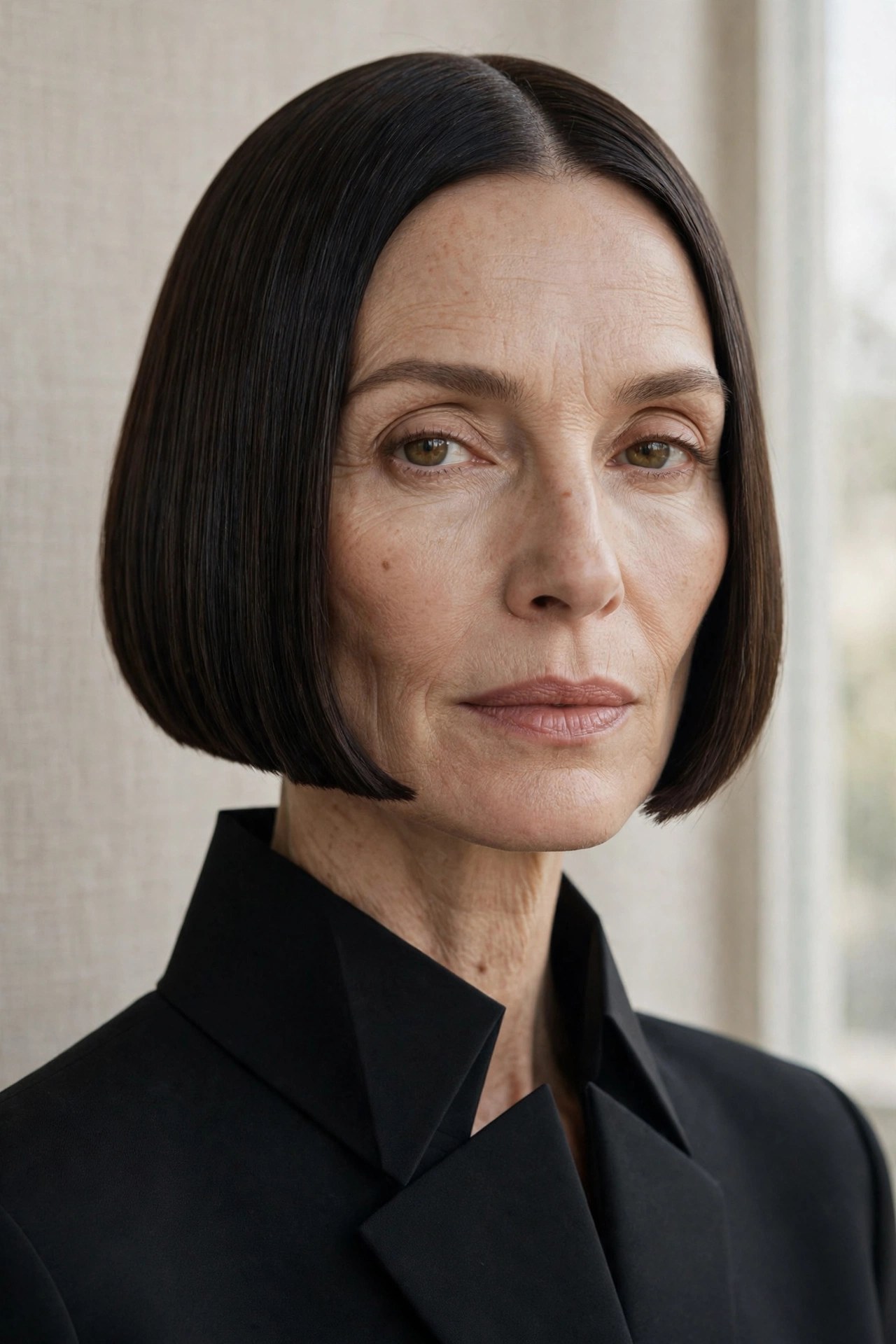 Sculpted architectural chin bob with sharp edge