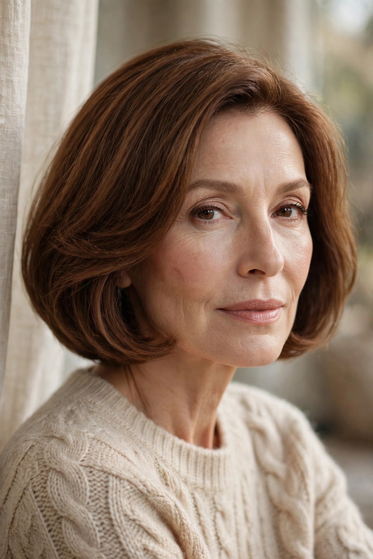 Soft rounded chestnut chin bob