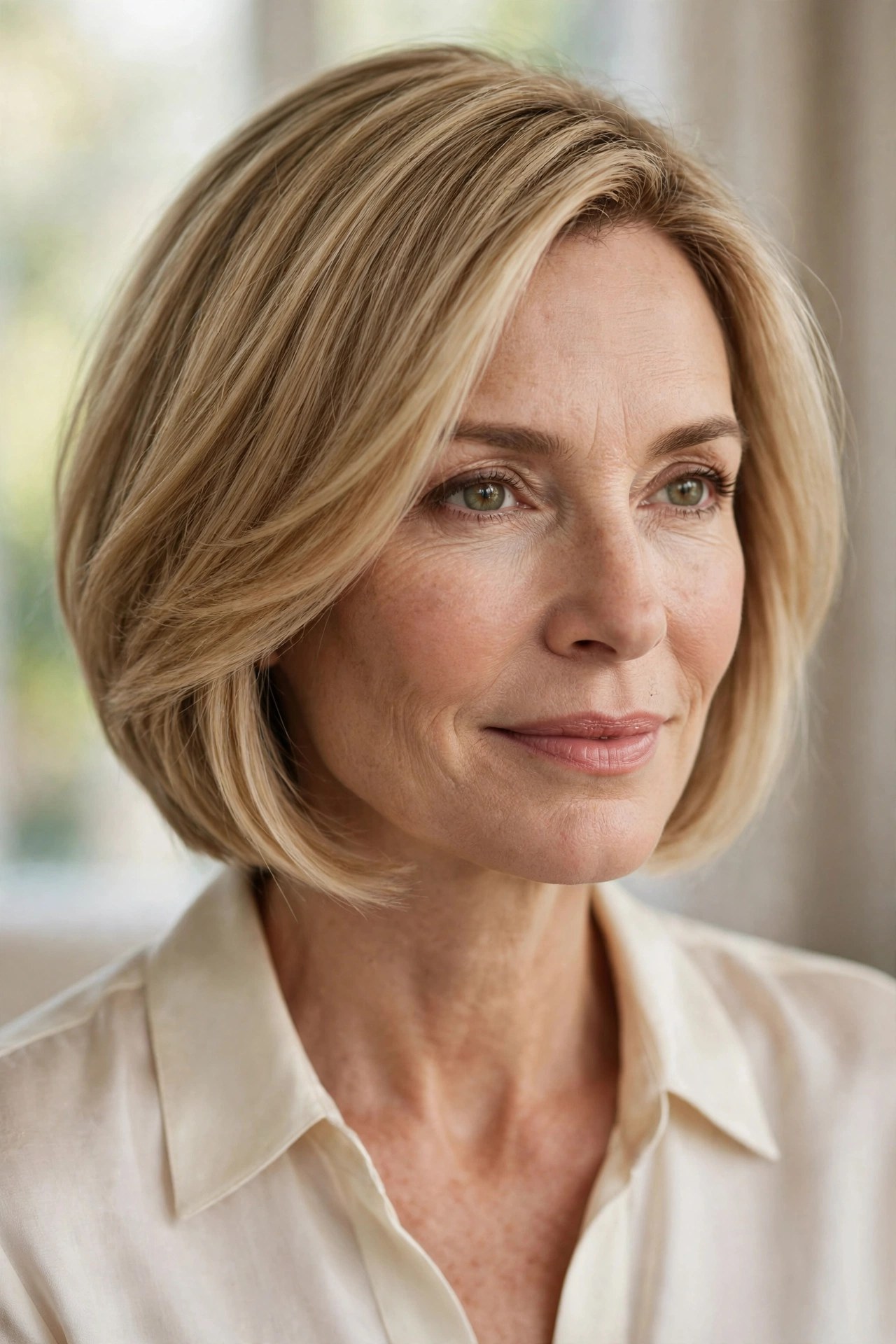Soft-slope honey blonde angled bob