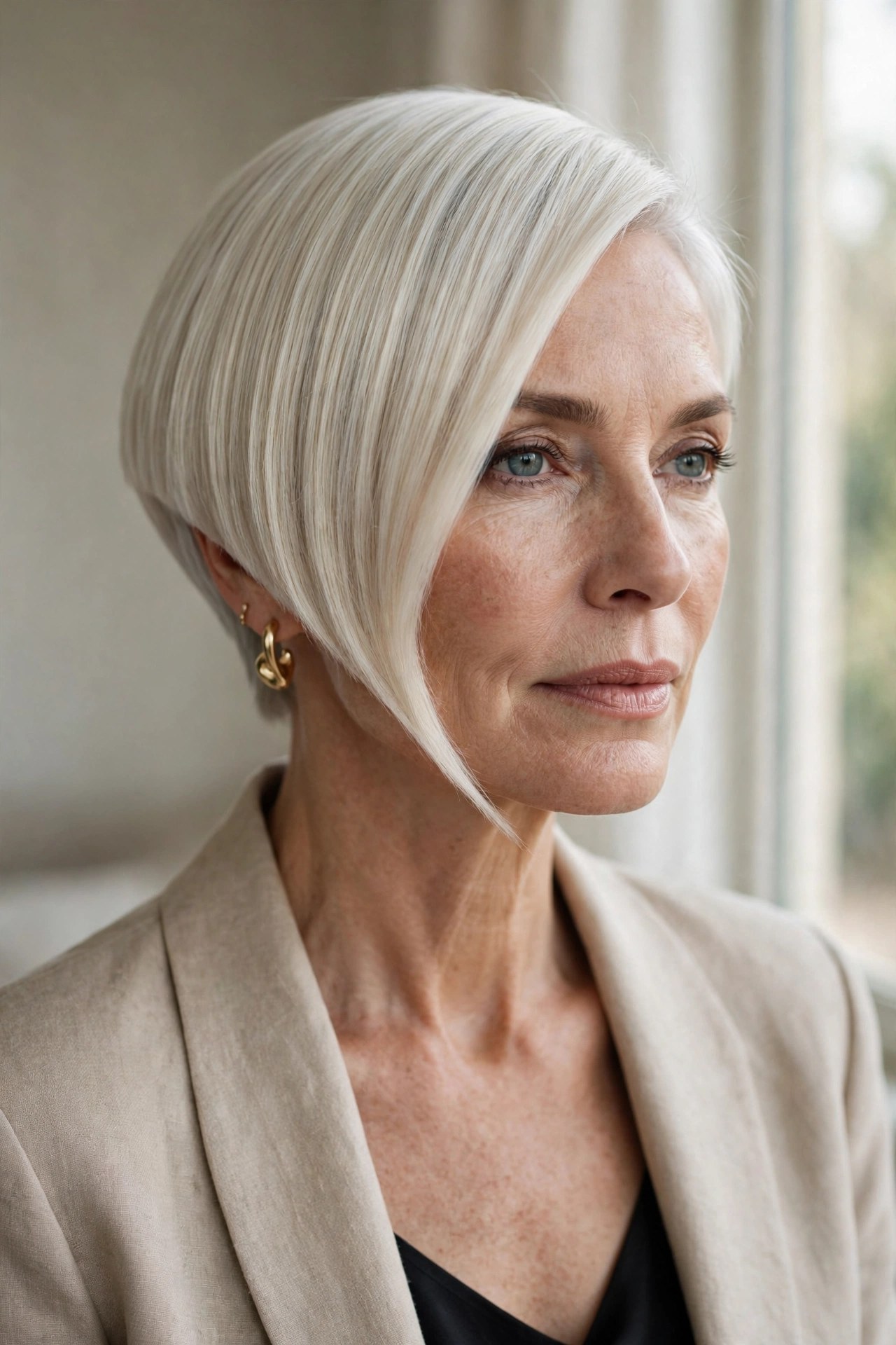 Platinum blonde angled bob