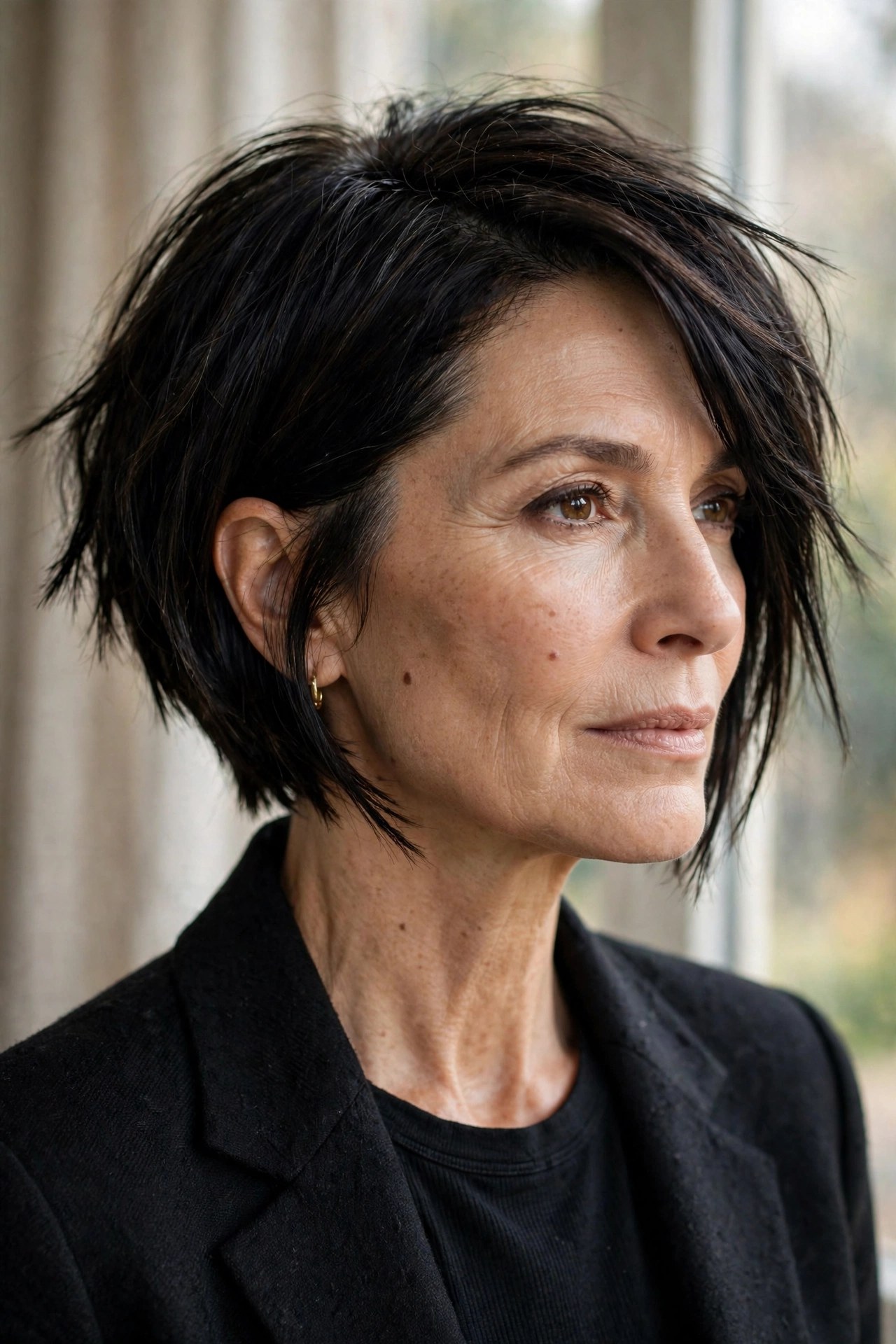 Edgy modern black-brown angled bob