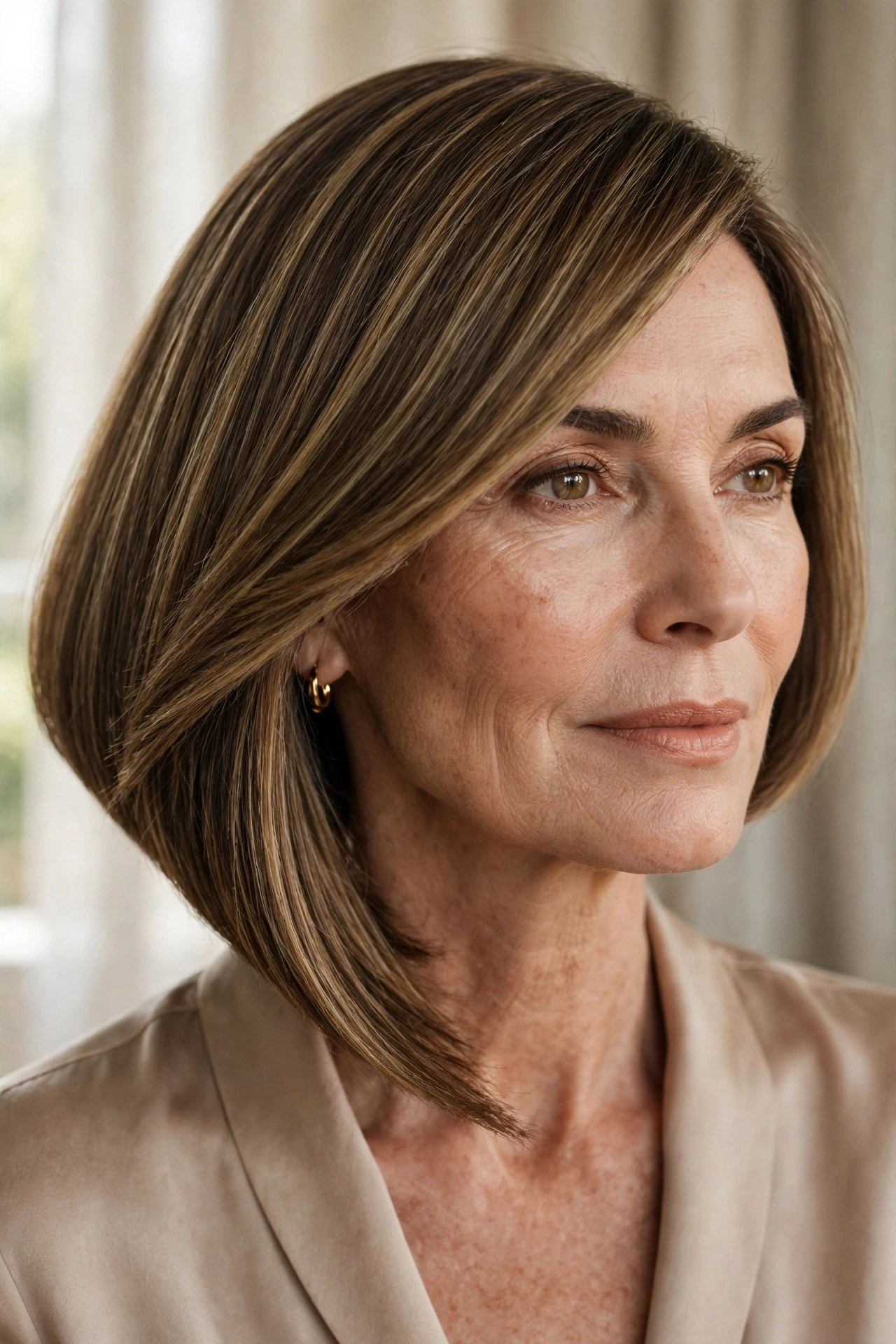Density-first dark blonde angled bob for fine hair