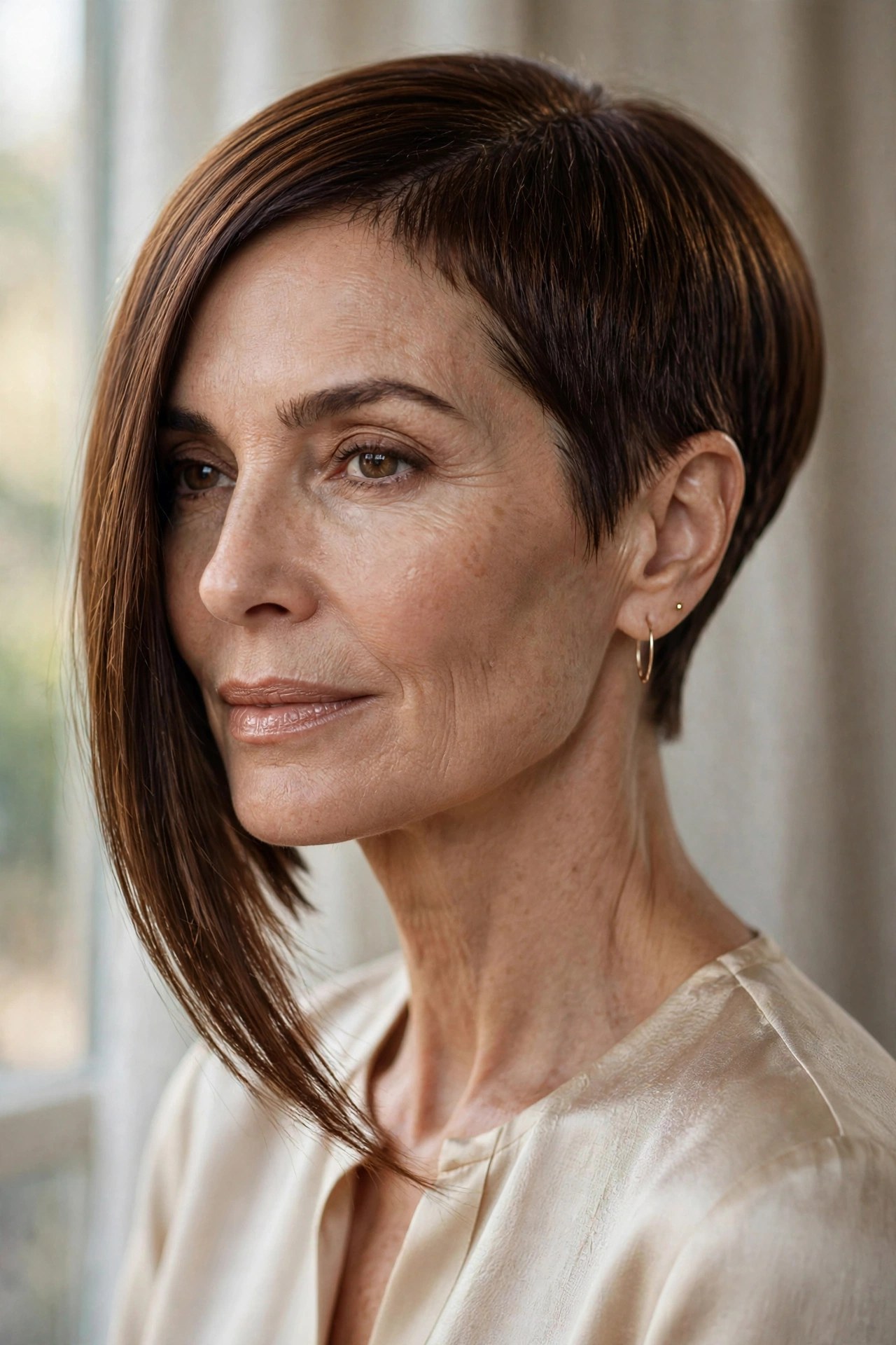 Statement chestnut angled bob with extra-long front