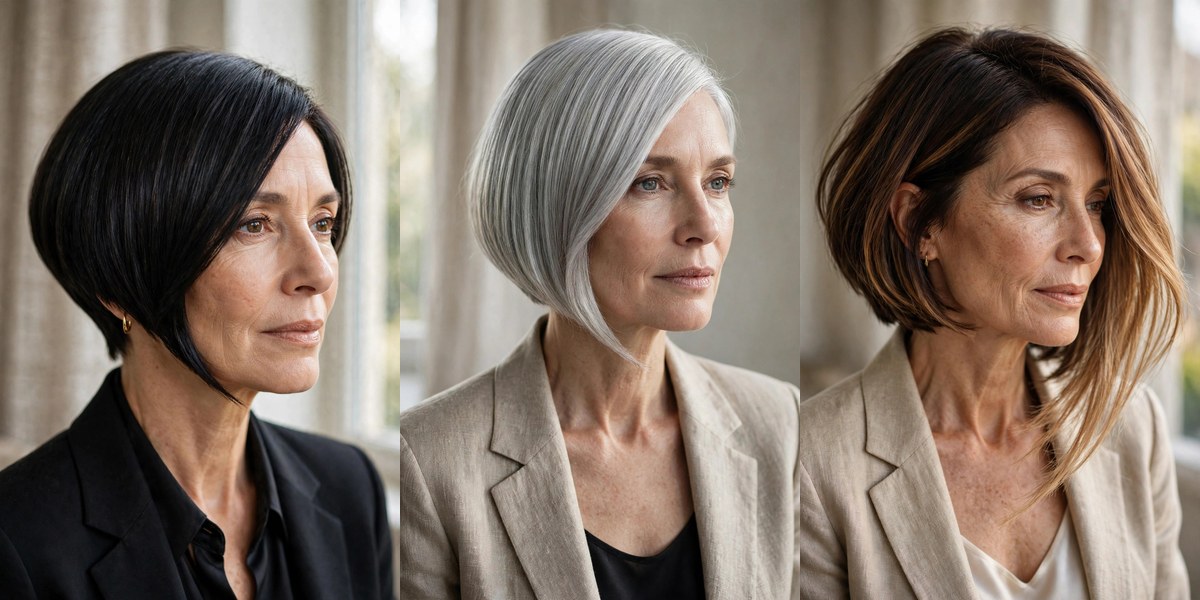 Angled bob hairstyles collage