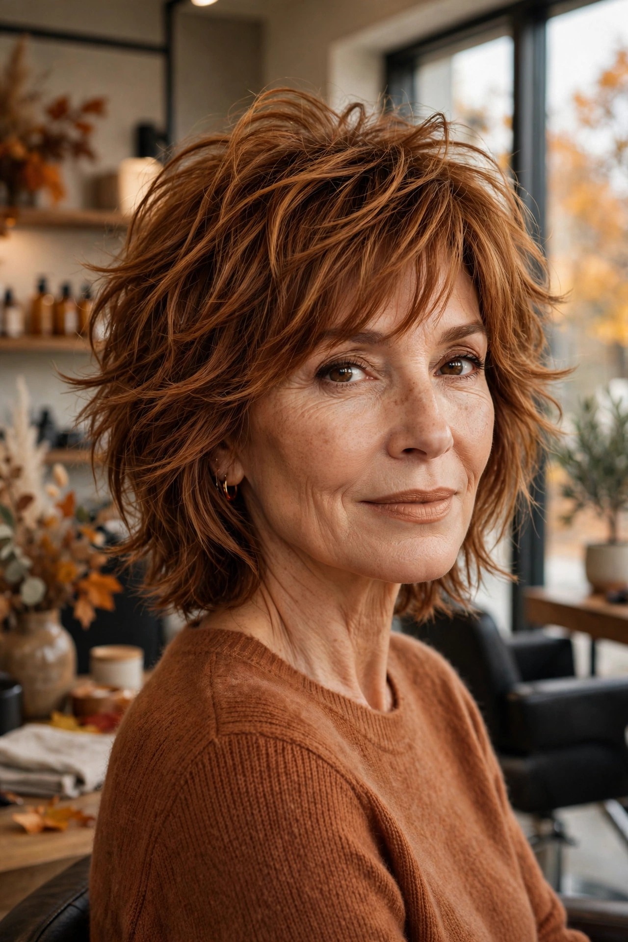 Cinnamon spice shag with warm reddish-brown color